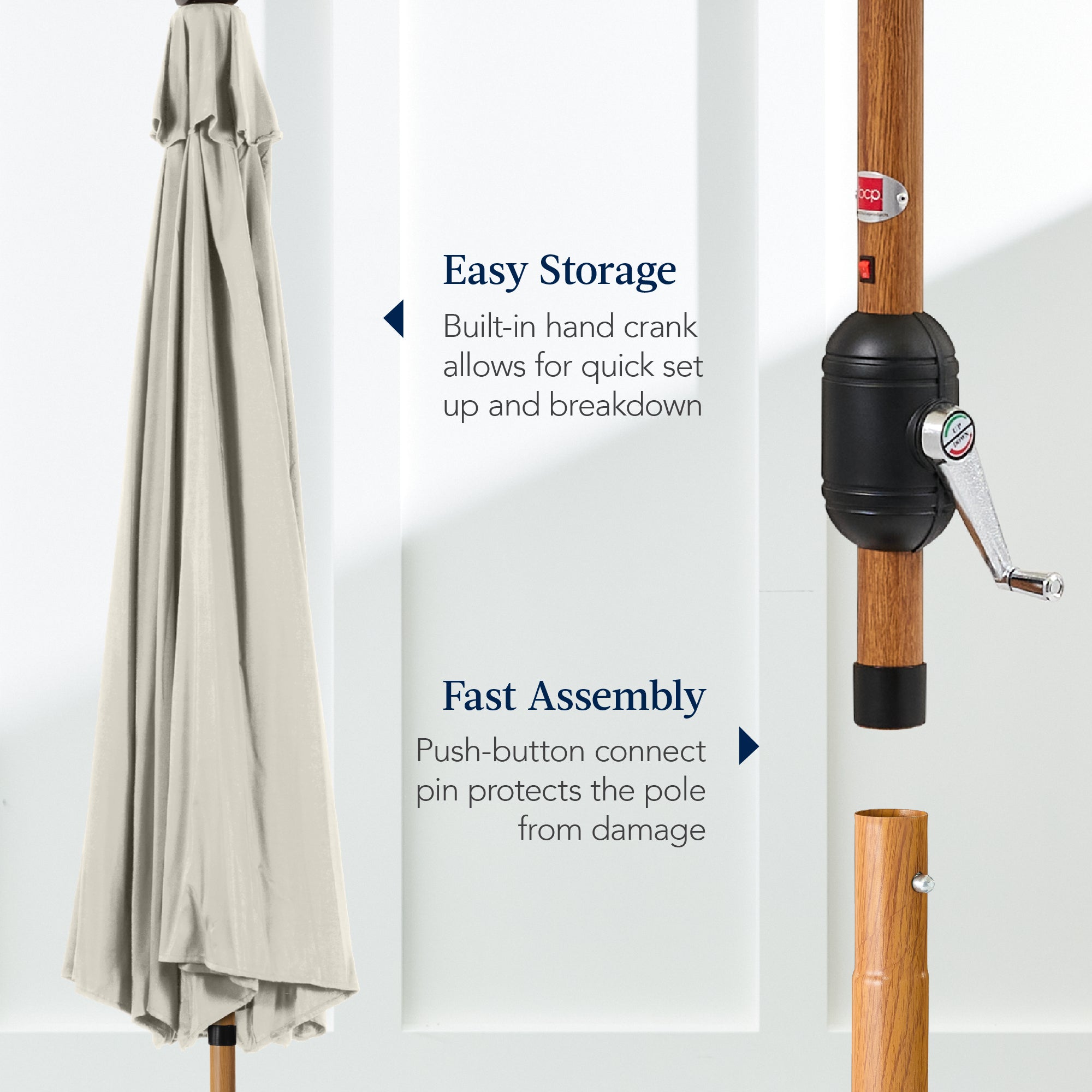 Woodgrain Pattern Solar LED Lighted Patio Umbrella w/ Adjustable Tilt - 10ft