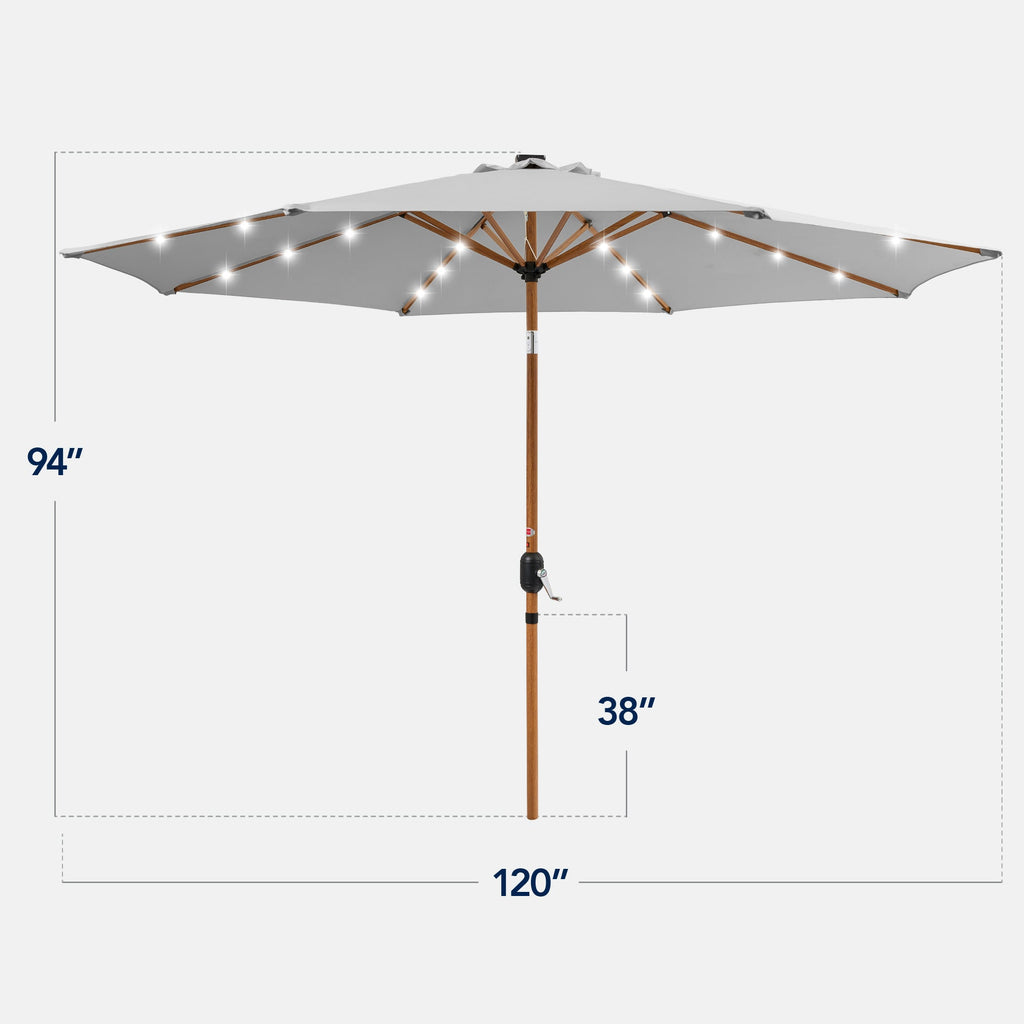 Woodgrain Pattern Solar LED Lighted Patio Umbrella w/ Adjustable Tilt - 10ft