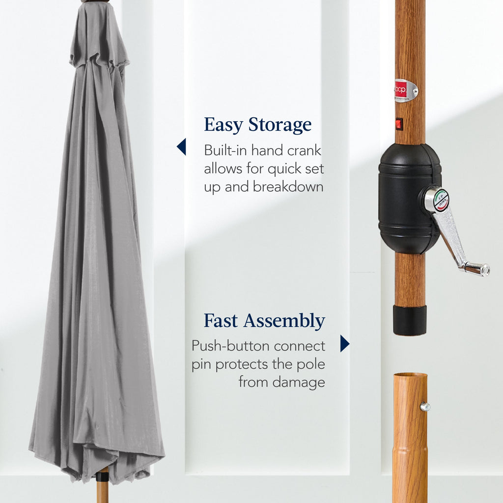 Woodgrain Pattern Solar LED Lighted Patio Umbrella w/ Adjustable Tilt - 10ft