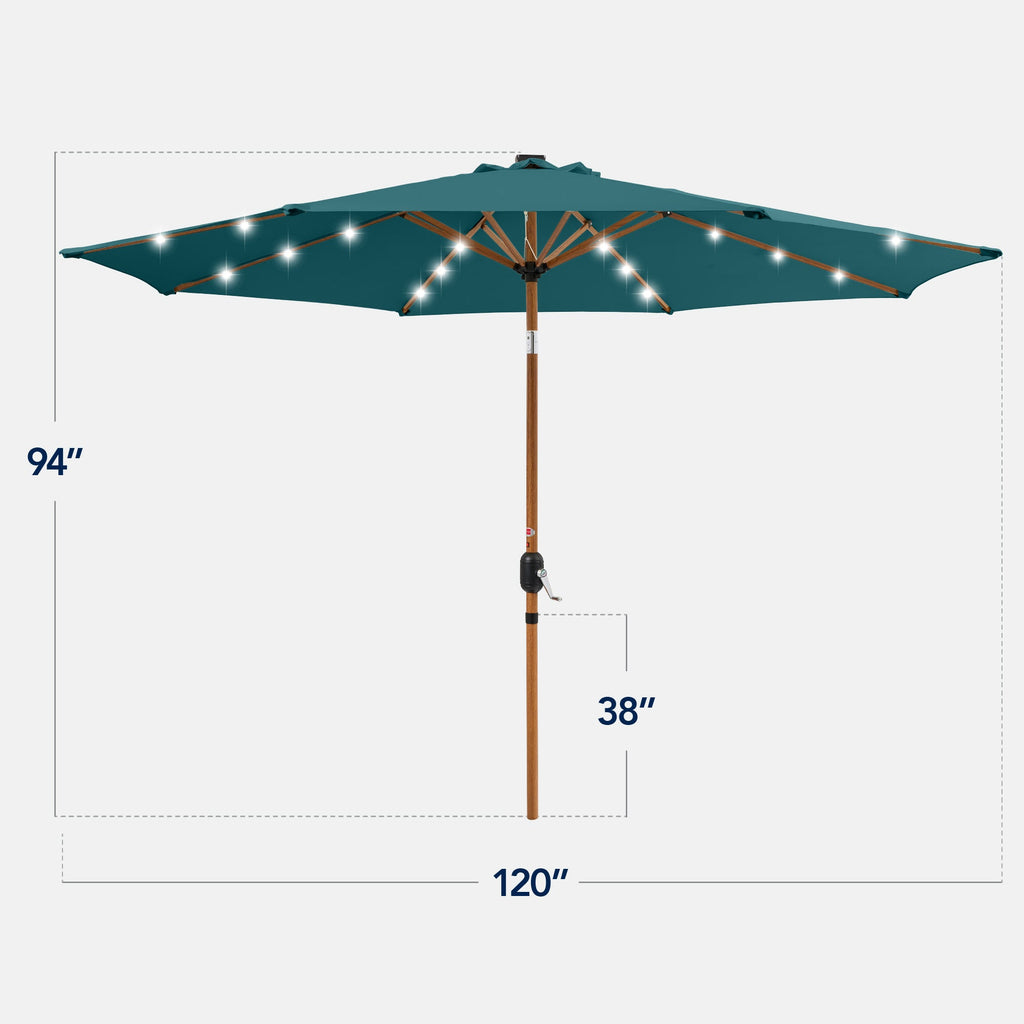Woodgrain Pattern Solar LED Lighted Patio Umbrella w/ Adjustable Tilt - 10ft