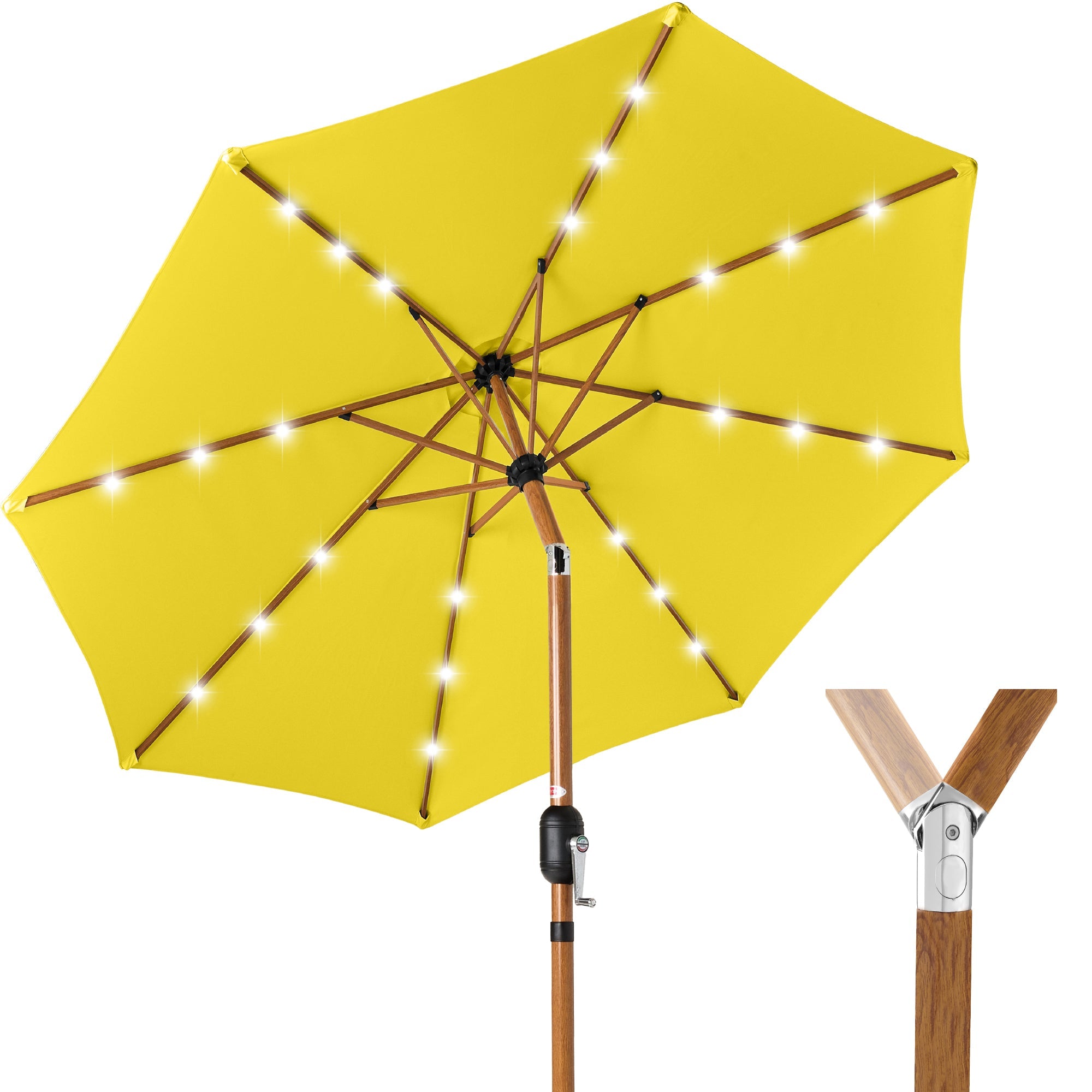 Woodgrain Pattern Solar LED Lighted Patio Umbrella w/ Adjustable Tilt - 10ft