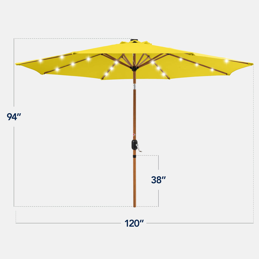 Woodgrain Pattern Solar LED Lighted Patio Umbrella w/ Adjustable Tilt - 10ft