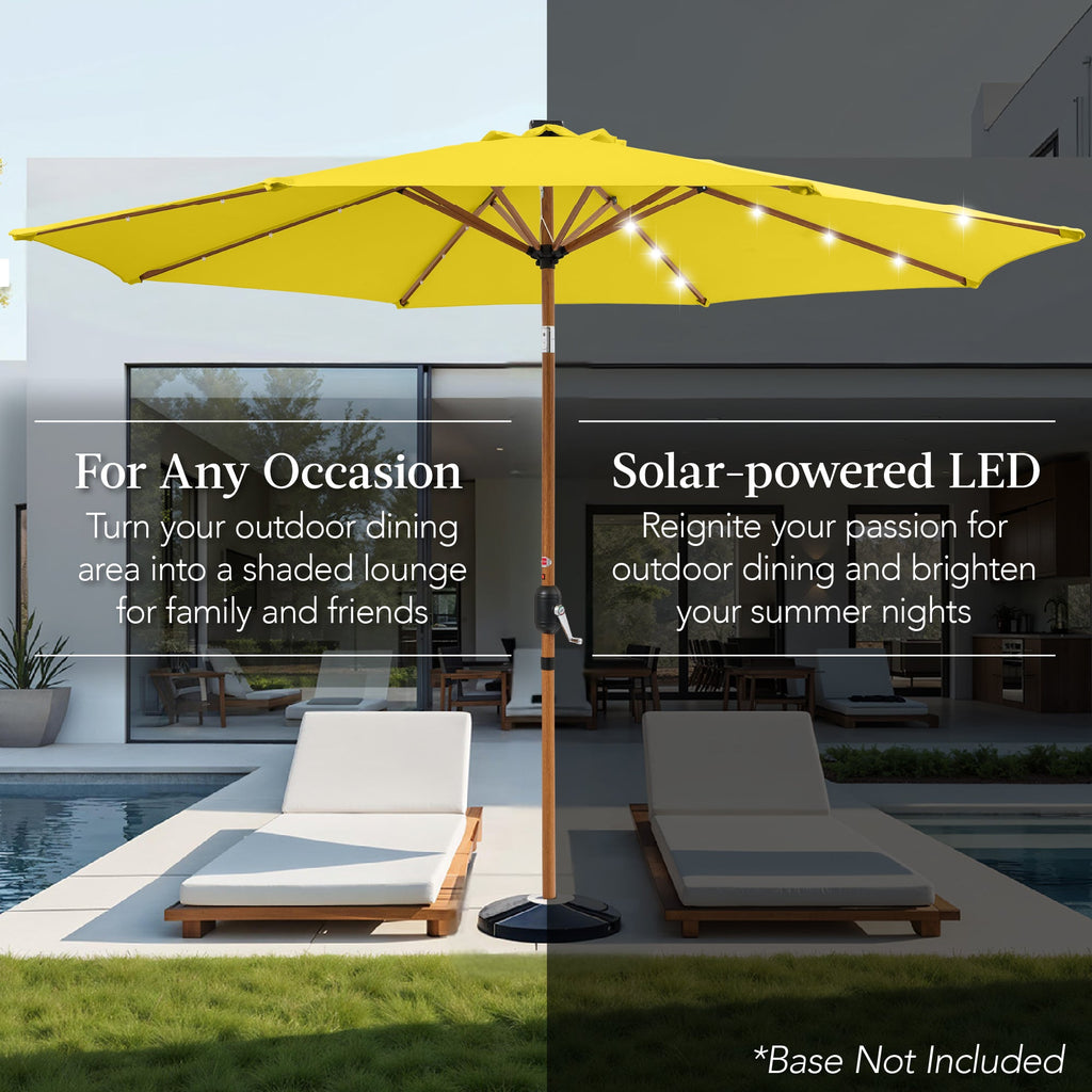 Woodgrain Pattern Solar LED Lighted Patio Umbrella w/ Adjustable Tilt - 10ft