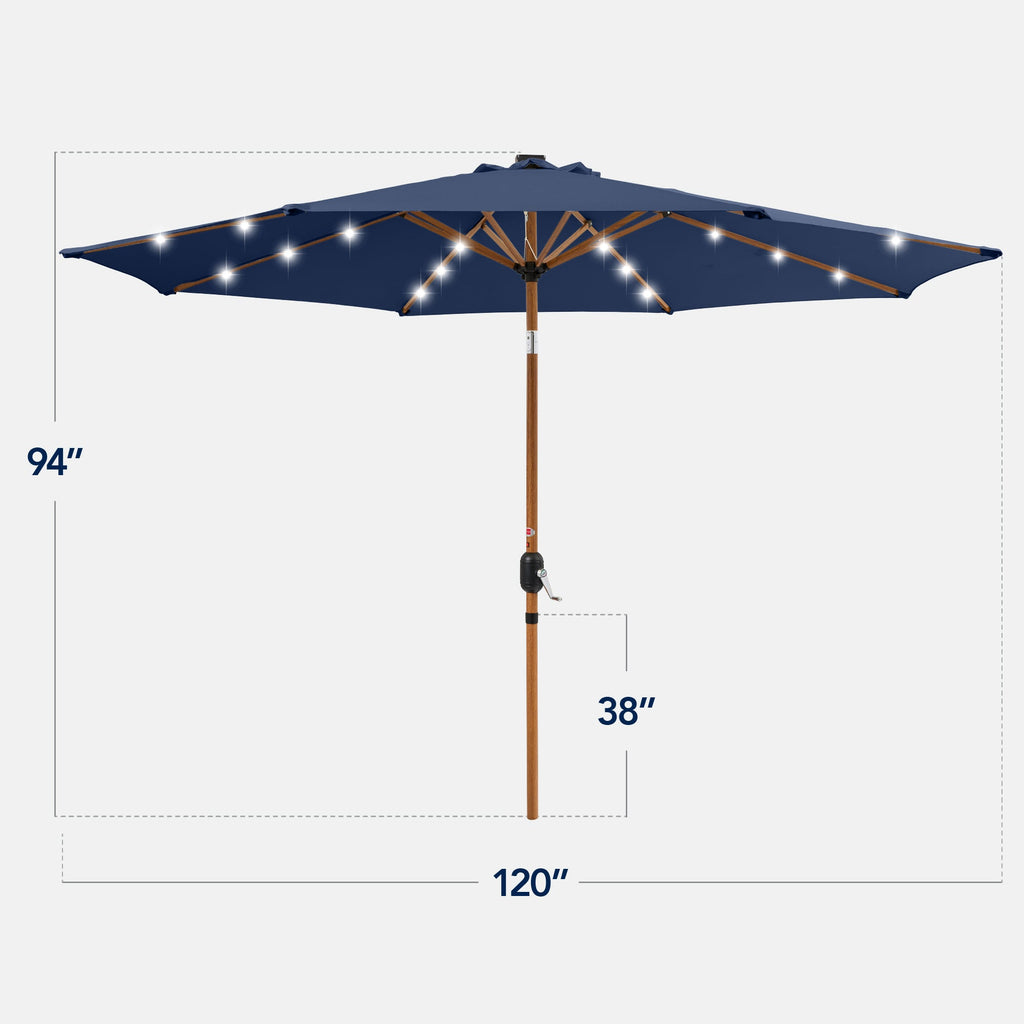 Woodgrain Pattern Solar LED Lighted Patio Umbrella w/ Adjustable Tilt - 10ft