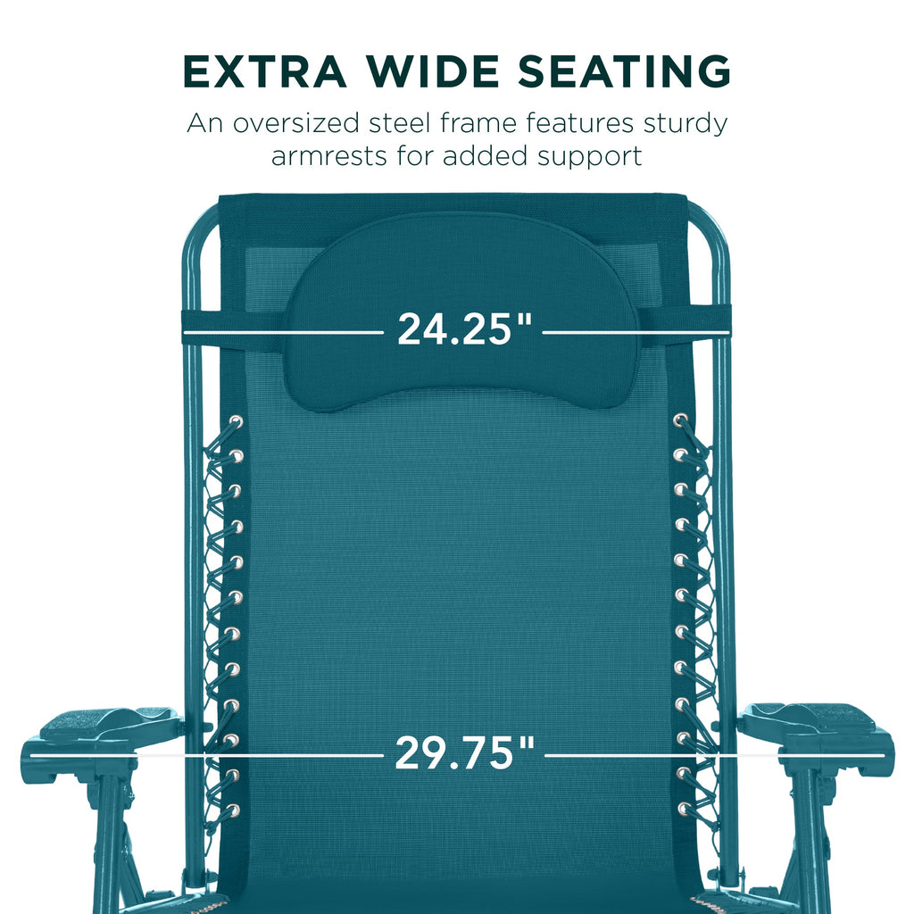 Oversized Reclining Zero Gravity Chair Lounger w/ Cup Holder, Pillow