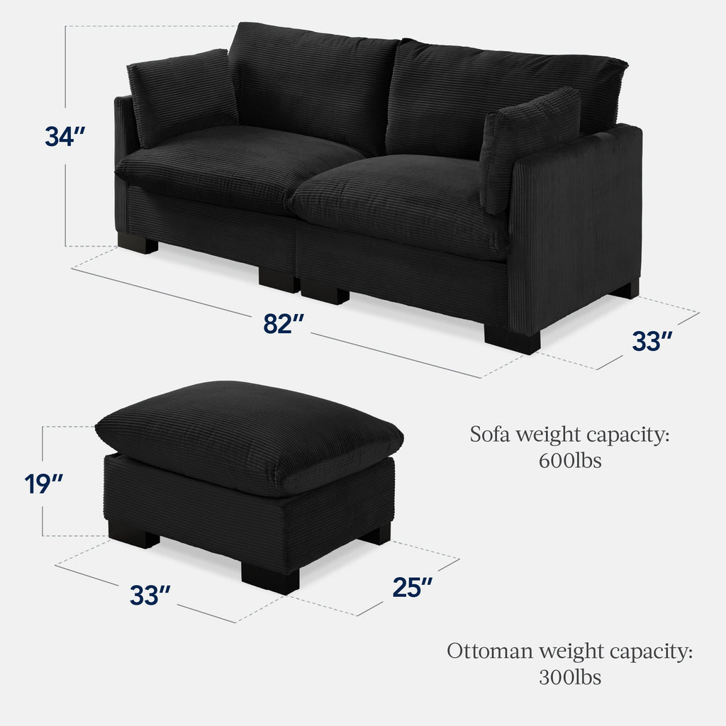 Modular Sectional Pillowtop Sofa w/ Ottoman & Storage  82in