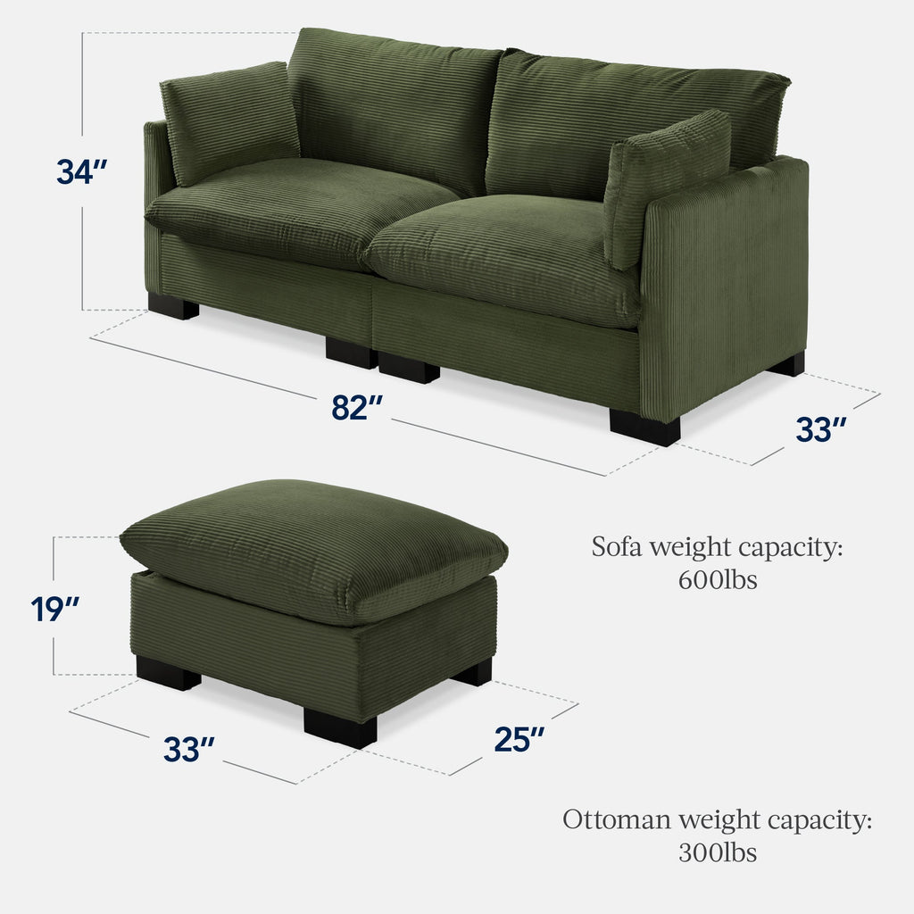 Modular Sectional Pillowtop Sofa w/ Ottoman & Storage  82in