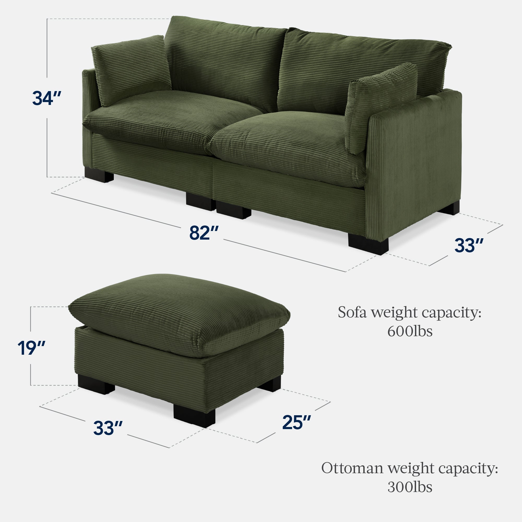 Modular Sectional Pillowtop Sofa w/ Ottoman & Storage  82in