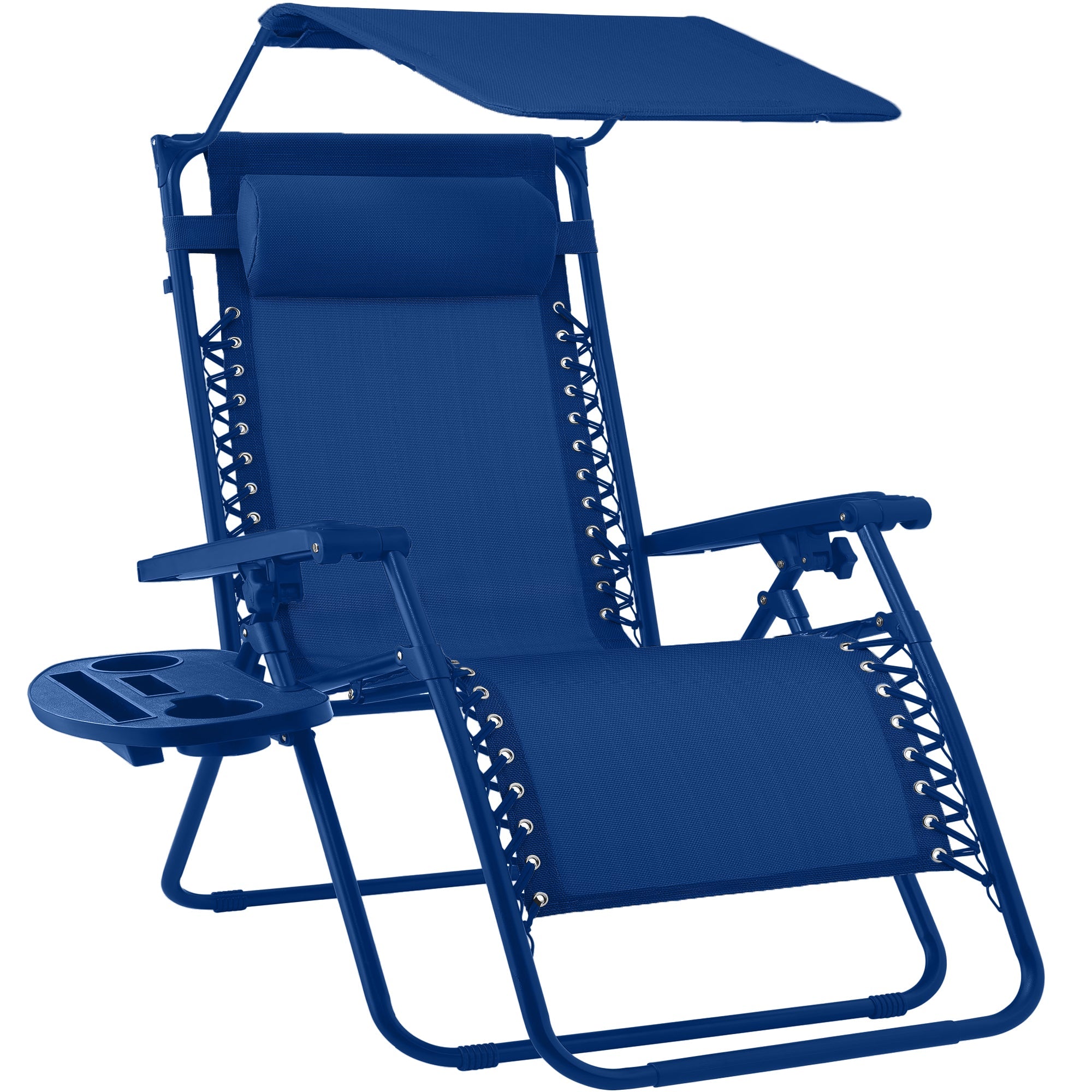Folding Zero Gravity Recliner Patio Lounge Chair w/ Canopy, Side Tray