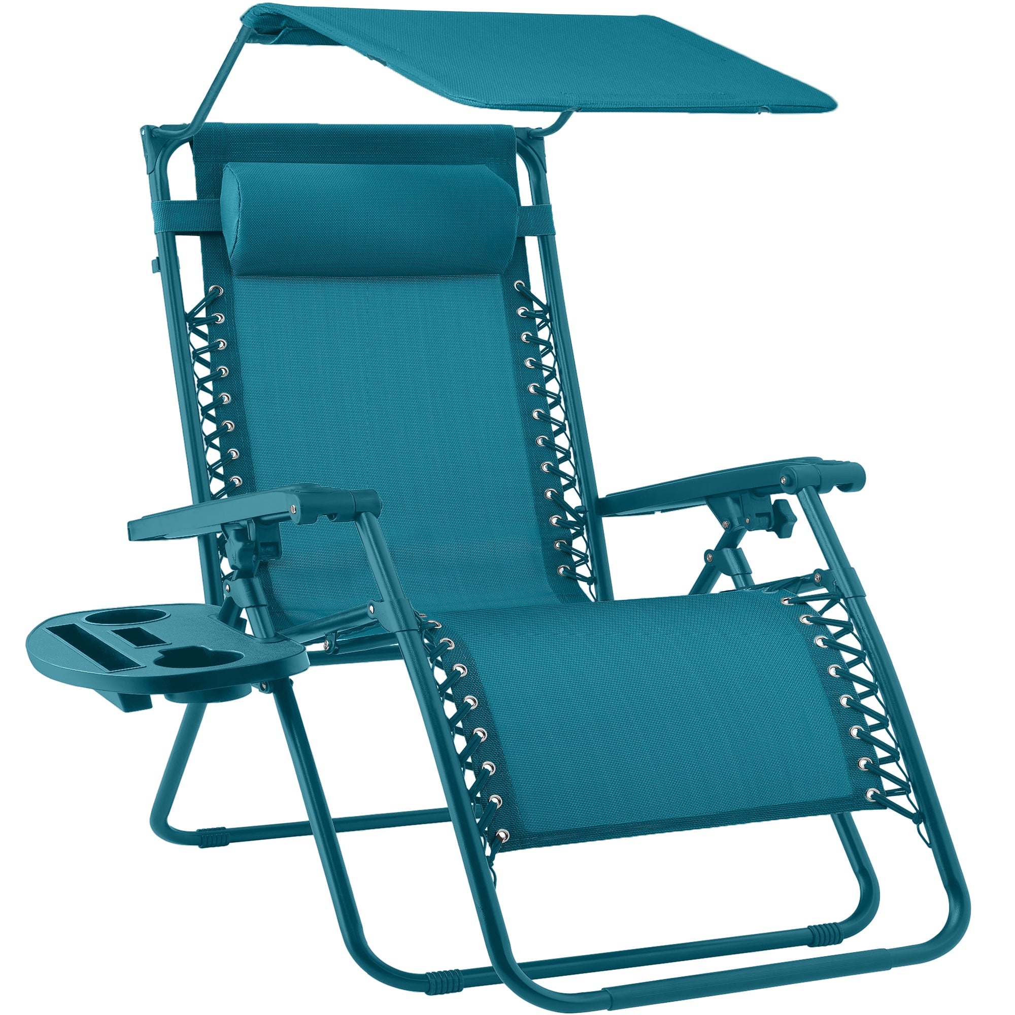 Folding Zero Gravity Recliner Patio Lounge Chair w/ Canopy, Side Tray