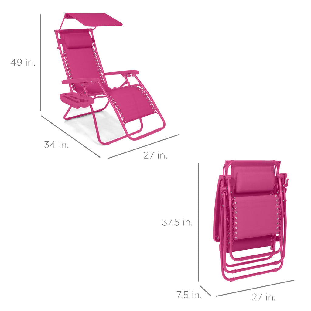 Folding Zero Gravity Recliner Patio Lounge Chair w/ Canopy, Side Tray