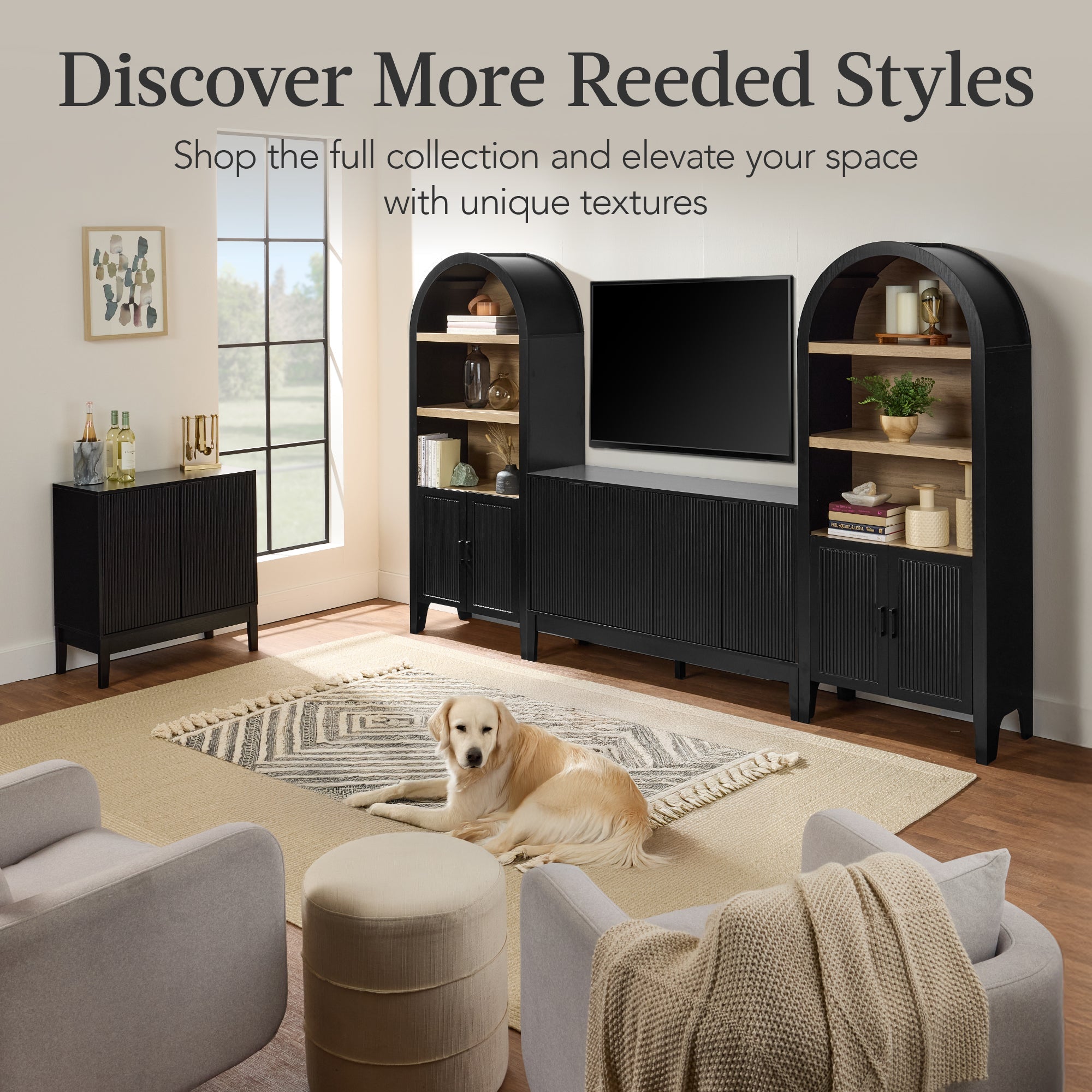 2-Door Reeded Storage Cabinet, Accent Furniture, Sideboard
