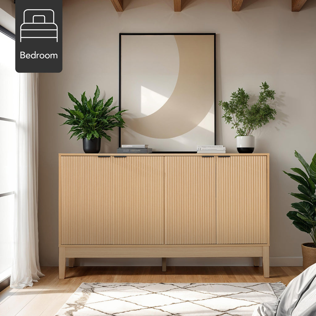 4-Door Reeded Storage Cabinet, Accent Furniture, Sideboard