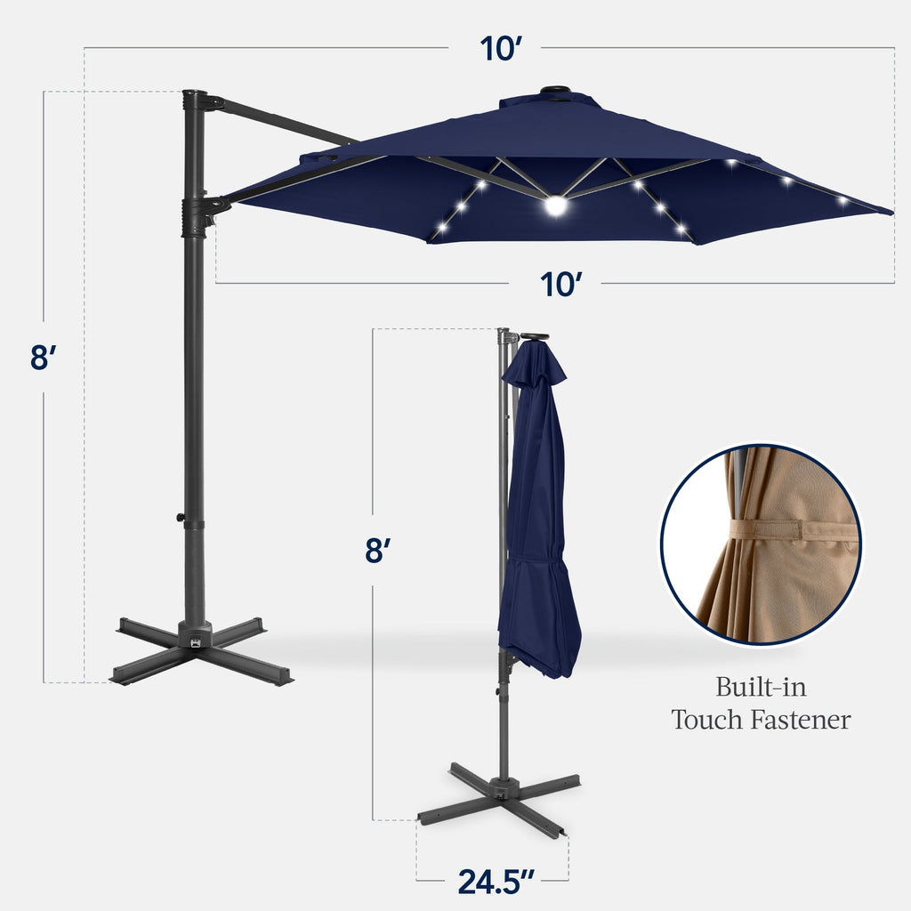 360 LED Rotating Cantilever Offset Patio Umbrella - 10ft