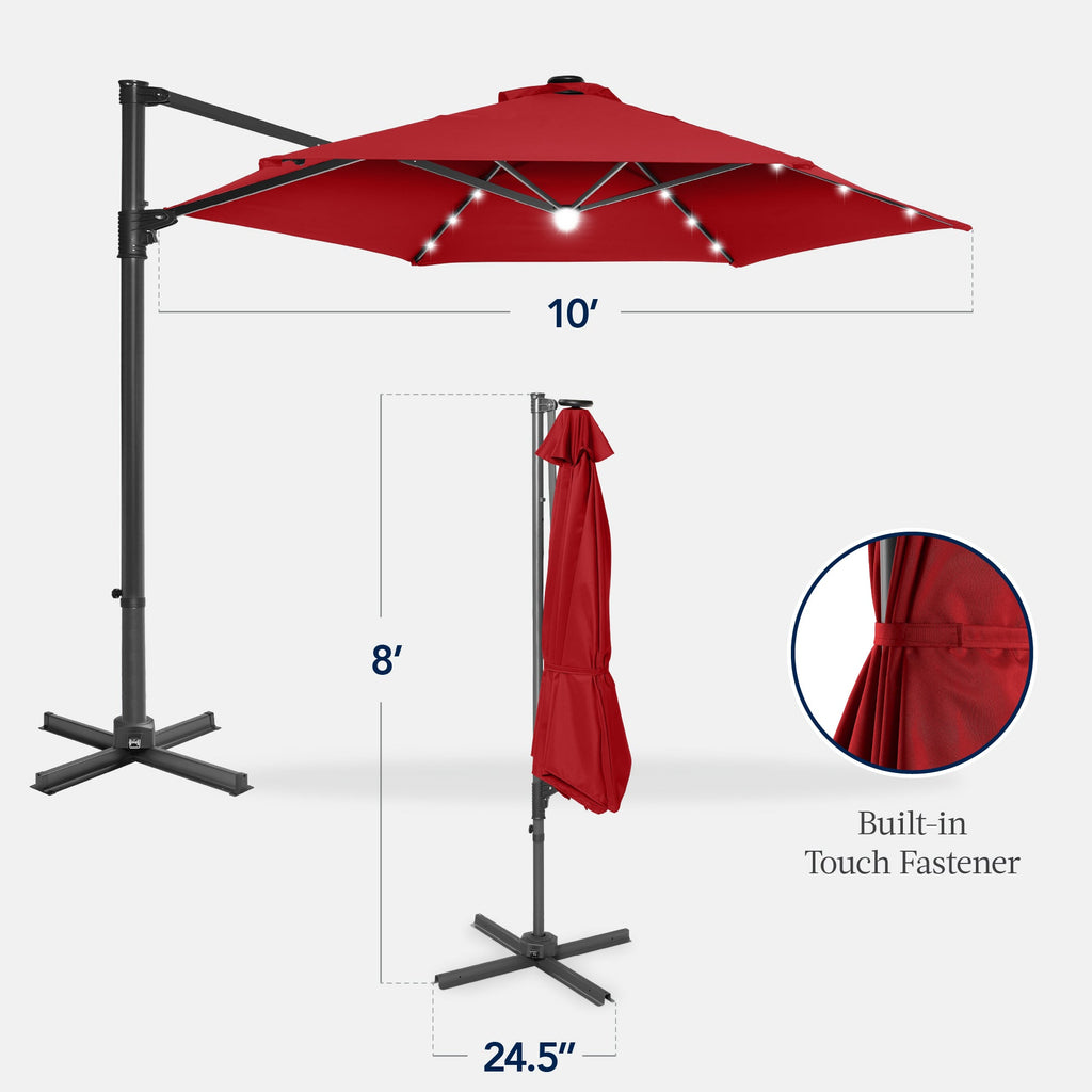 360 LED Rotating Cantilever Offset Patio Umbrella - 10ft