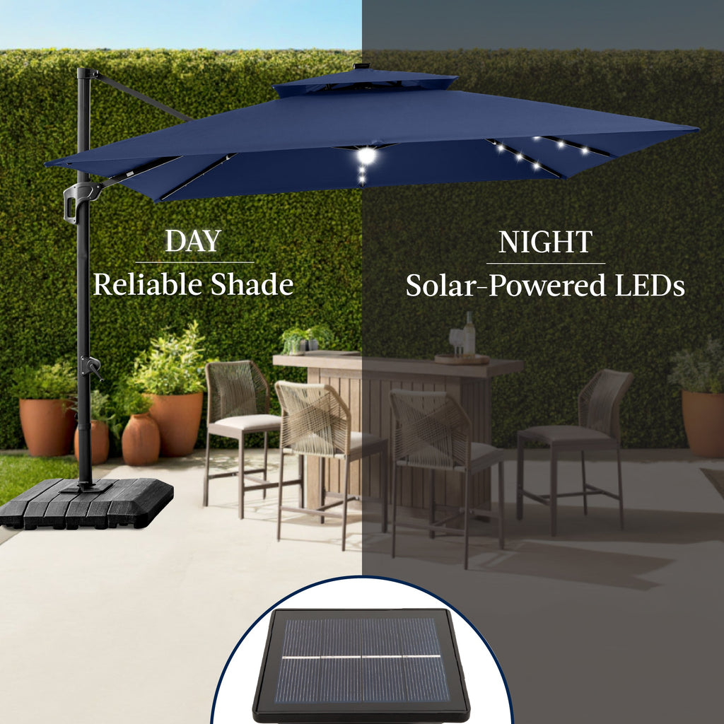 9x12ft 2-Tier Outdoor Solar LED Cantilever Patio Umbrella