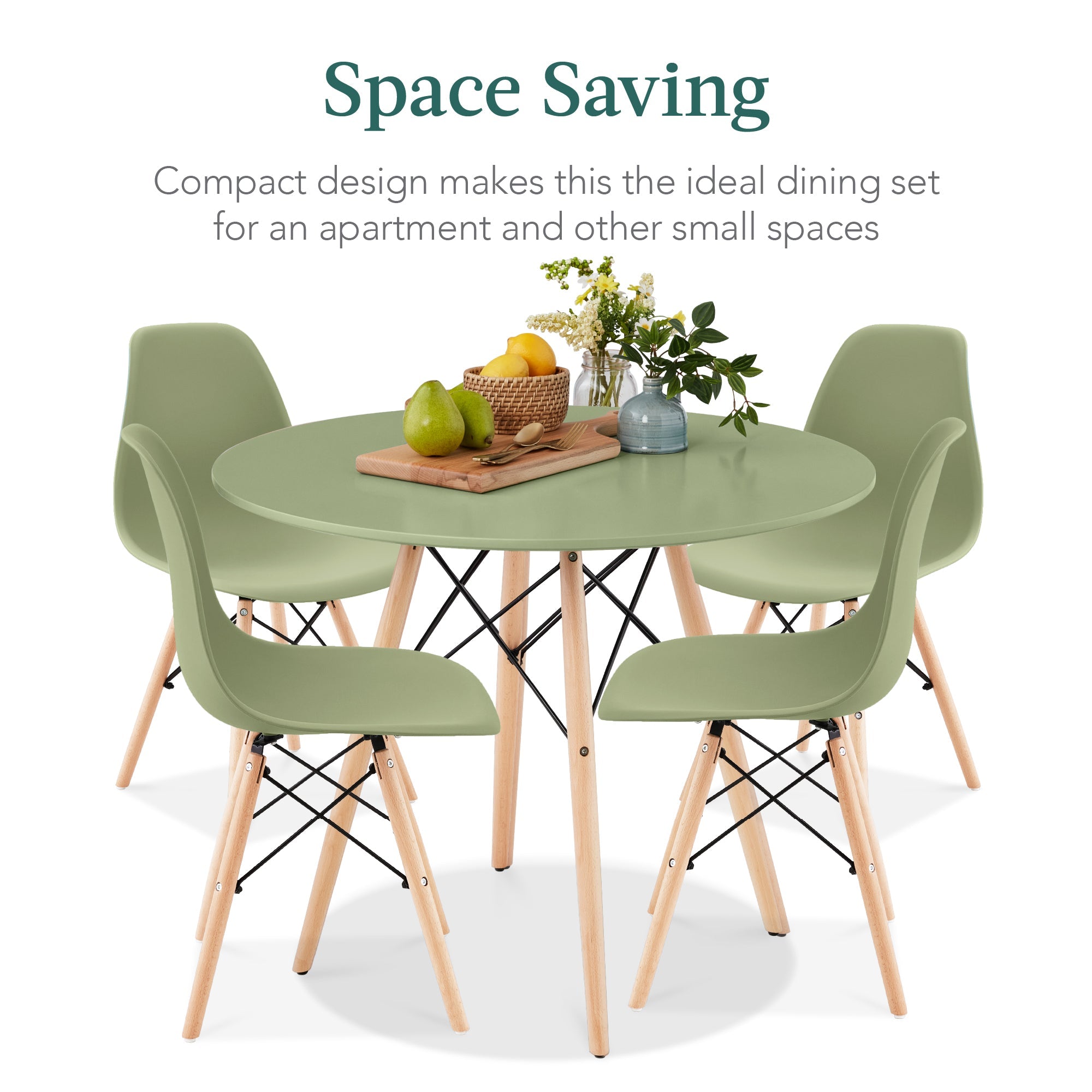 5-Piece Mid-Century Modern Dining Set w/ 4 Chairs, Wooden Legs, Metal Frame