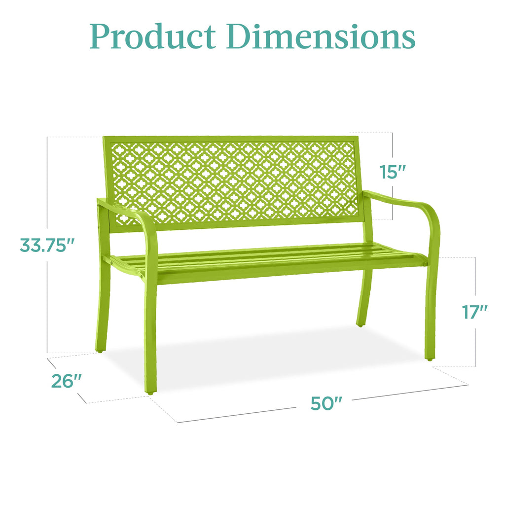 Indoor Outdoor Steel Bench w/ Geometric Backrest, Foot Levelers