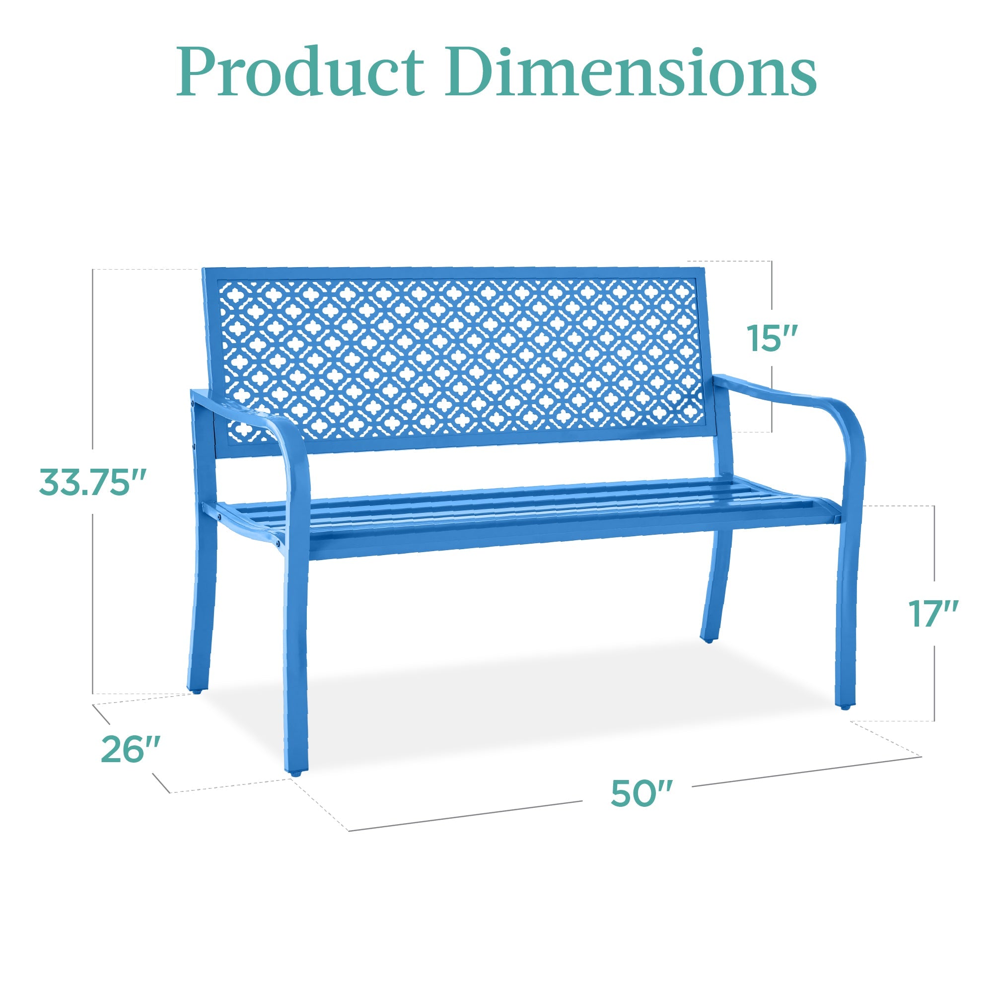 Indoor Outdoor Steel Bench w/ Geometric Backrest, Foot Levelers