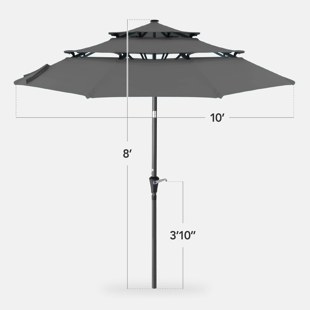 3-Tier Patio Umbrella w/ Tilt Adjustment, Crank - 10ft