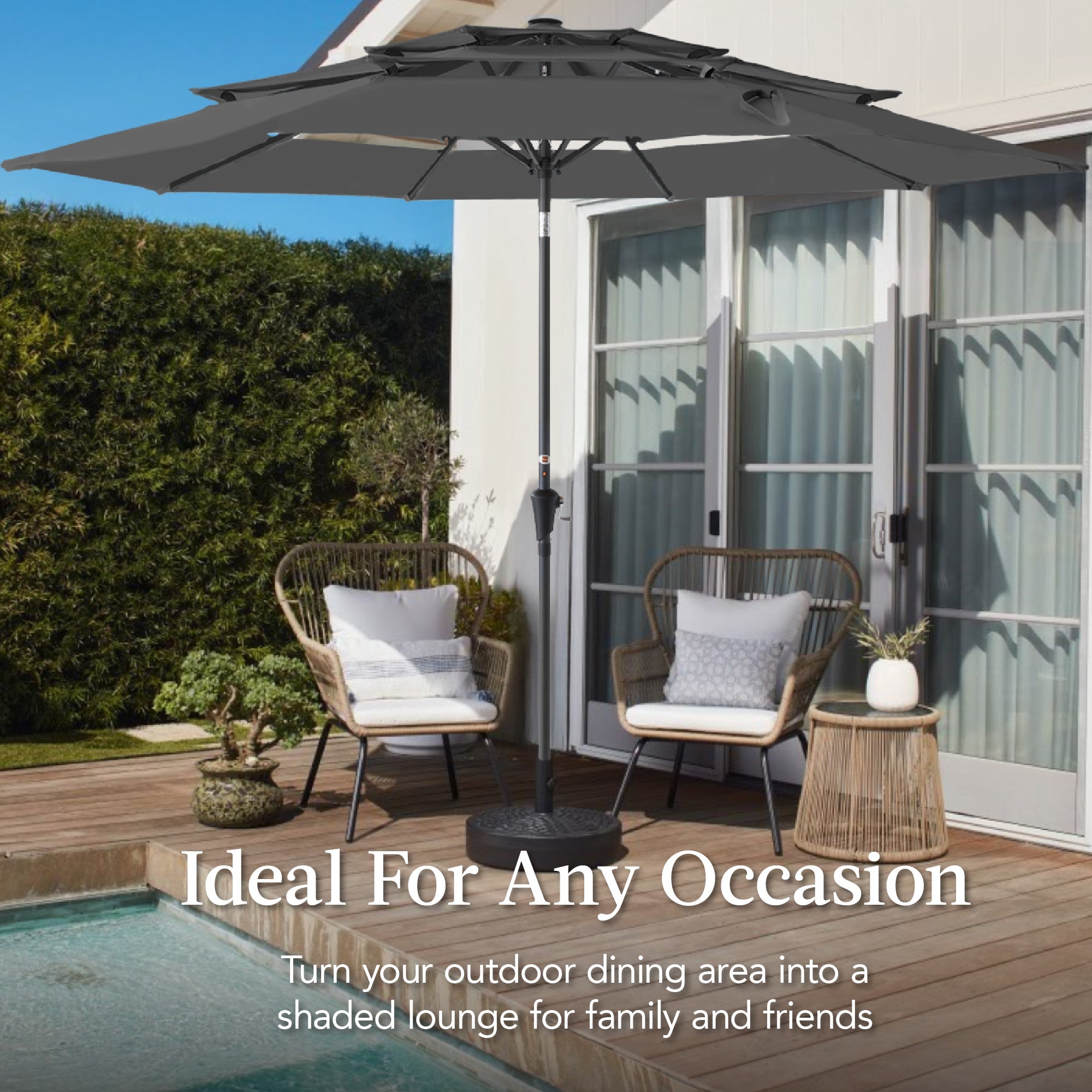 3-Tier Patio Umbrella w/ Tilt Adjustment, Crank - 10ft