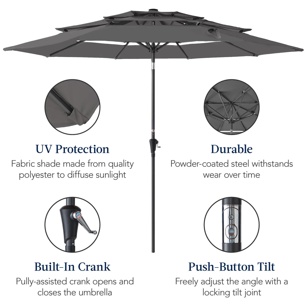 3-Tier Patio Umbrella w/ Tilt Adjustment, Crank - 10ft