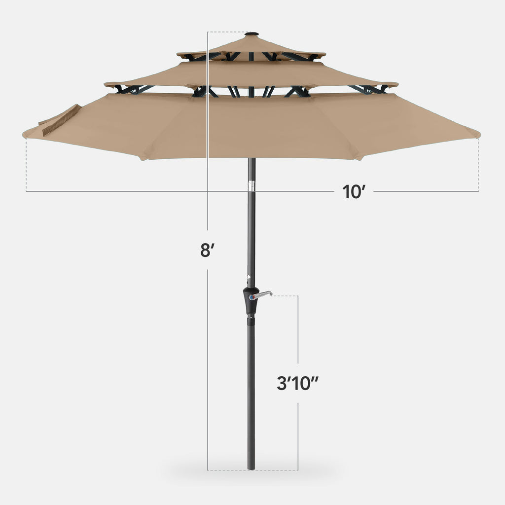 3-Tier Patio Umbrella w/ Tilt Adjustment, Crank - 10ft