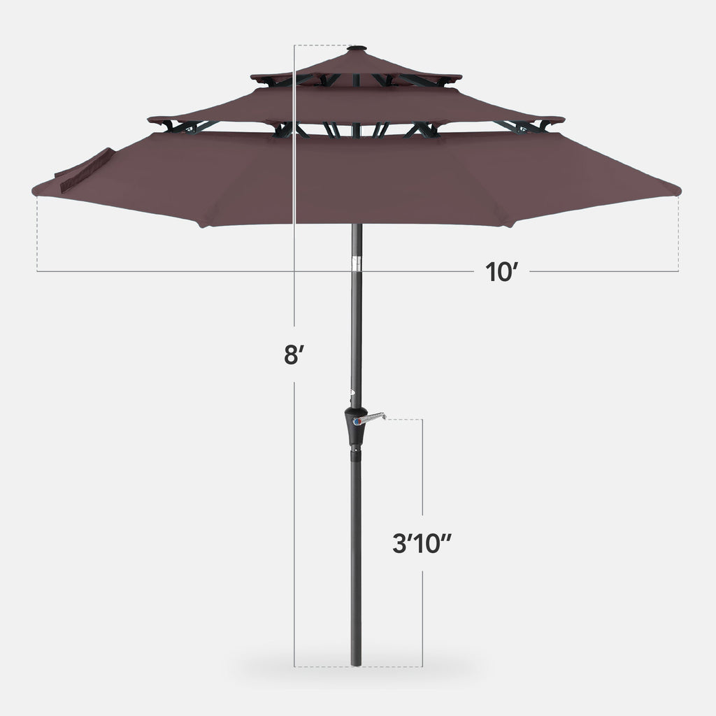 3-Tier Patio Umbrella w/ Tilt Adjustment, Crank - 10ft