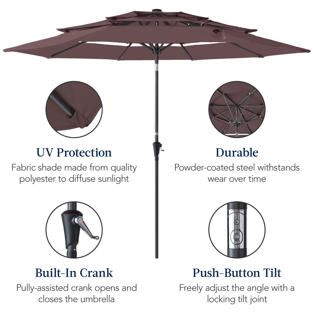 3-Tier Patio Umbrella w/ Tilt Adjustment, Crank - 10ft