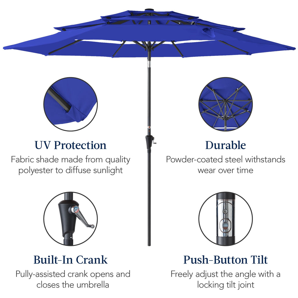 3-Tier Patio Umbrella w/ Tilt Adjustment, Crank - 10ft