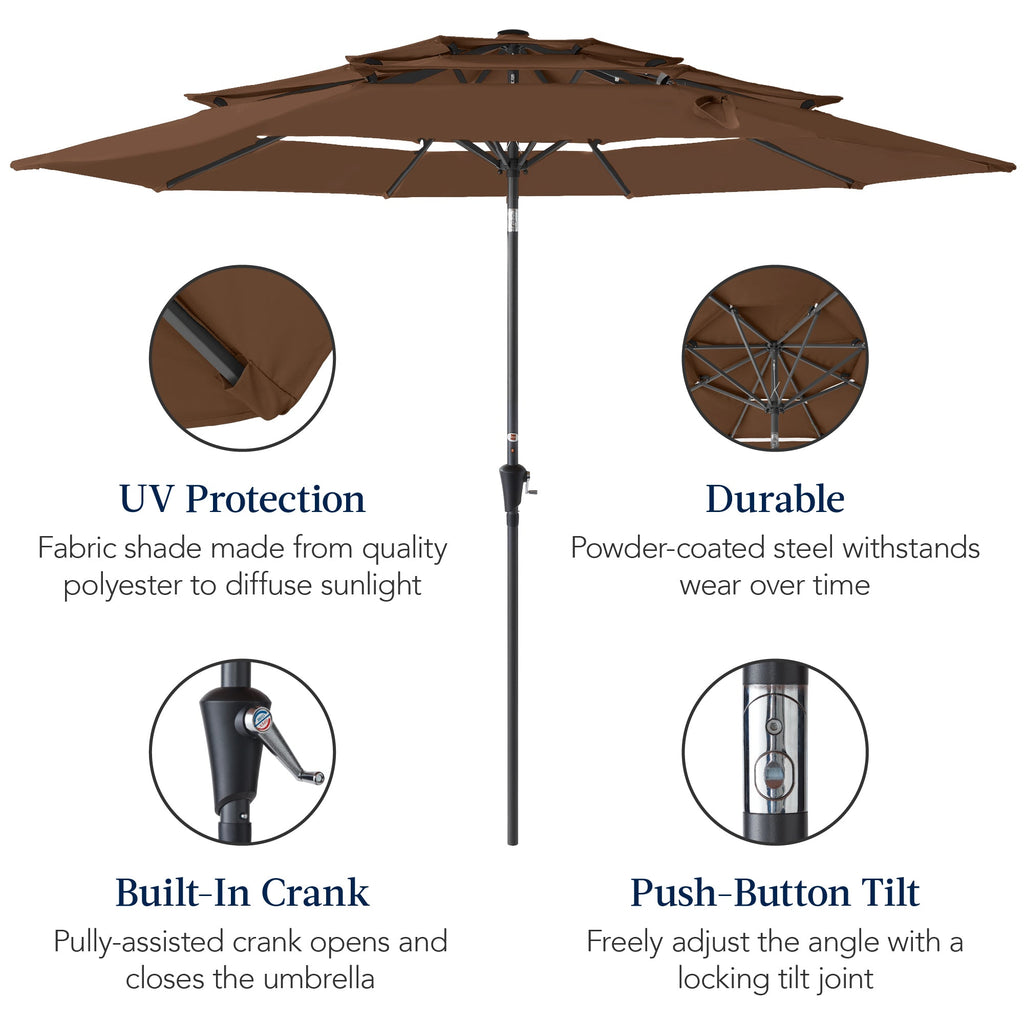 3-Tier Patio Umbrella w/ Tilt Adjustment, Crank - 10ft