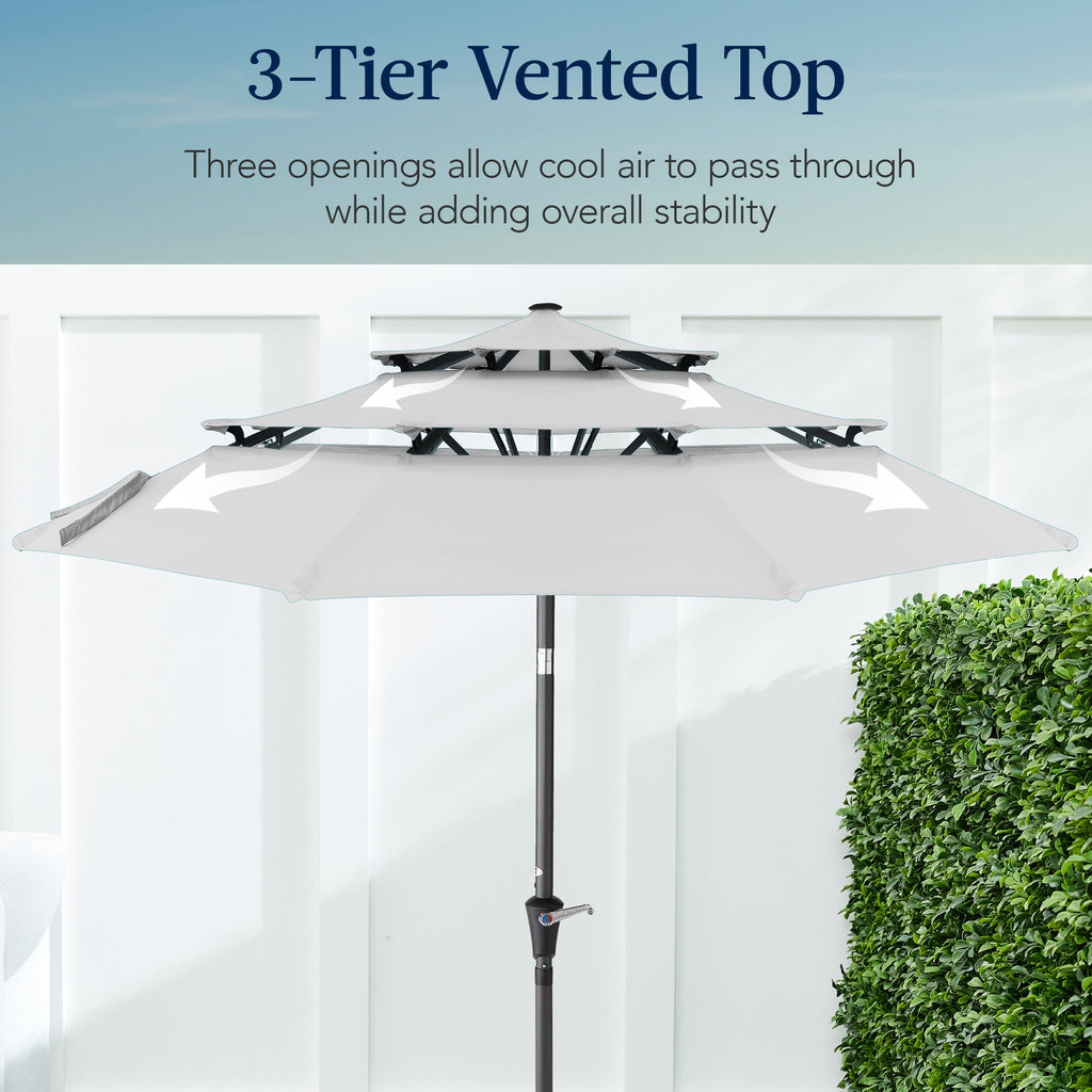 3-Tier Patio Umbrella w/ Tilt Adjustment, Crank - 10ft