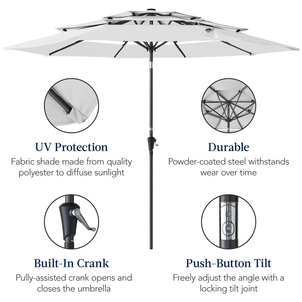 3-Tier Patio Umbrella w/ Tilt Adjustment, Crank - 10ft