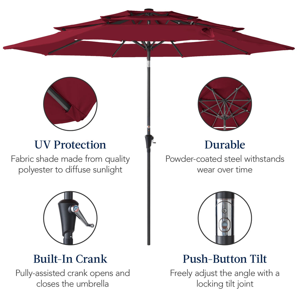3-Tier Patio Umbrella w/ Tilt Adjustment, Crank - 10ft