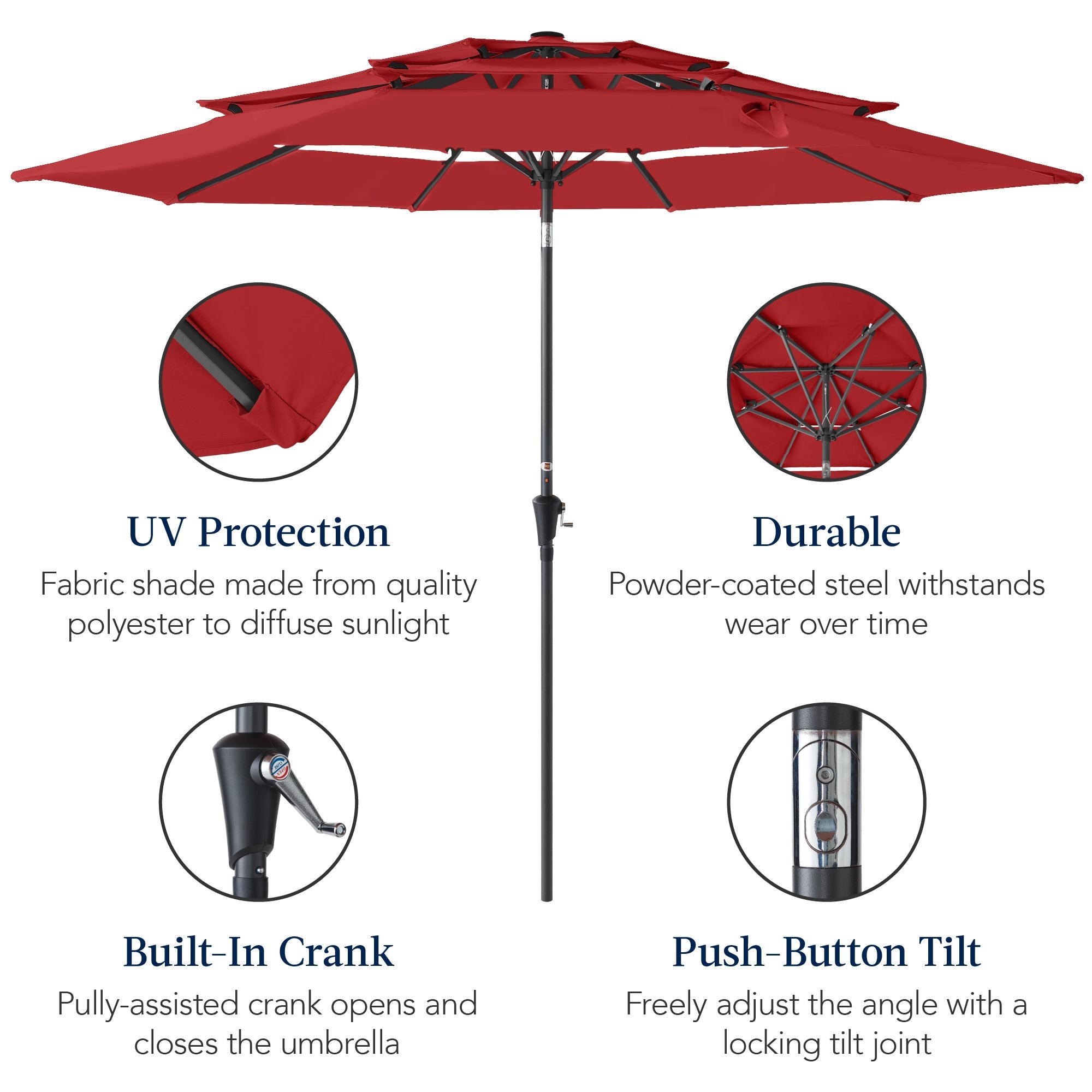 3-Tier Patio Umbrella w/ Tilt Adjustment, Crank - 10ft