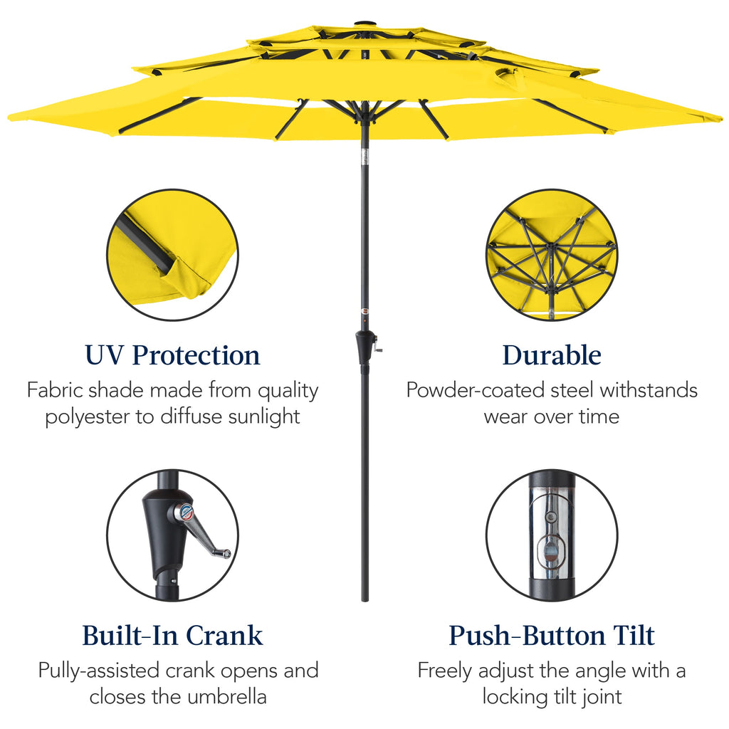 3-Tier Patio Umbrella w/ Tilt Adjustment, Crank - 10ft