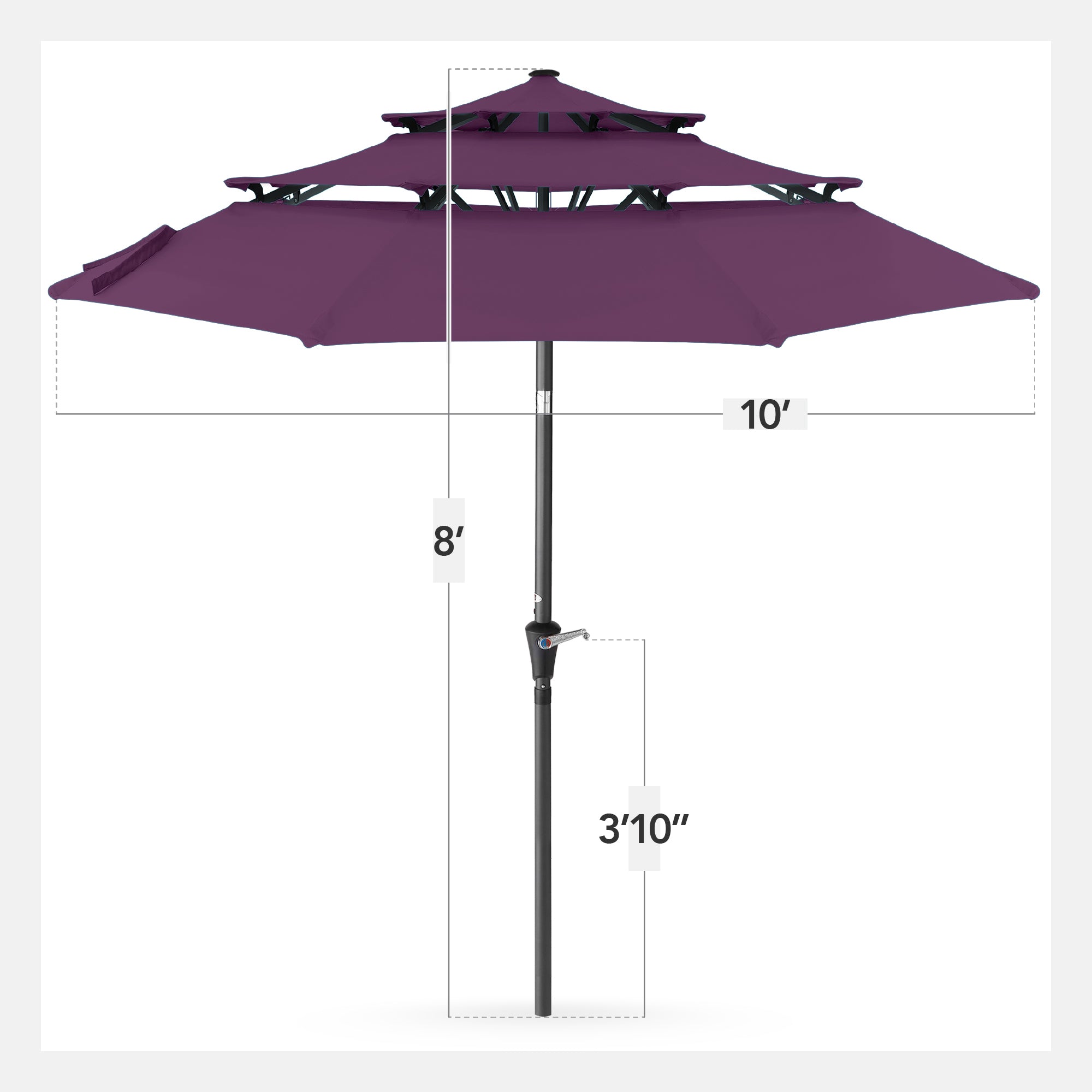 3-Tier Patio Umbrella w/ Tilt Adjustment, Crank - 10ft