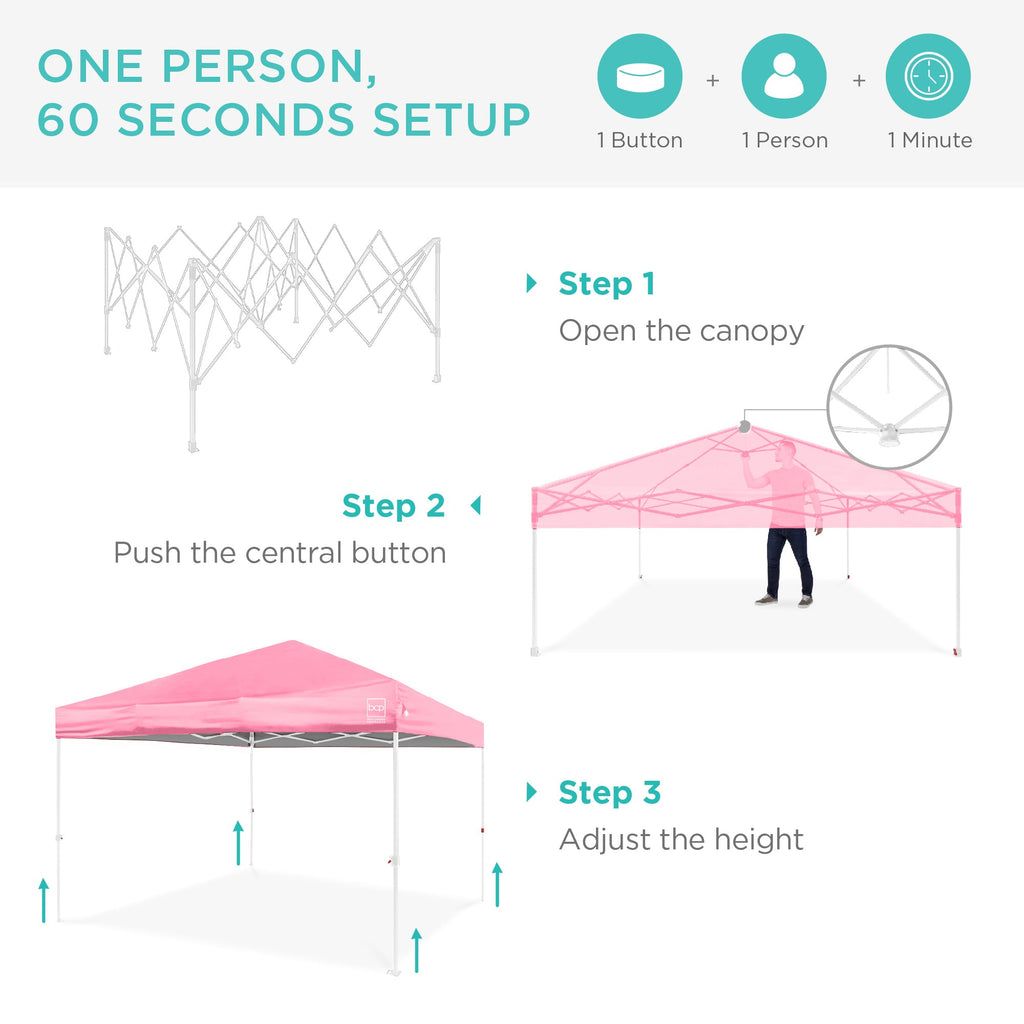 One-Person Setup Instant Pop Up Canopy w/ Case, 4 Weight Bags - 10x10ft