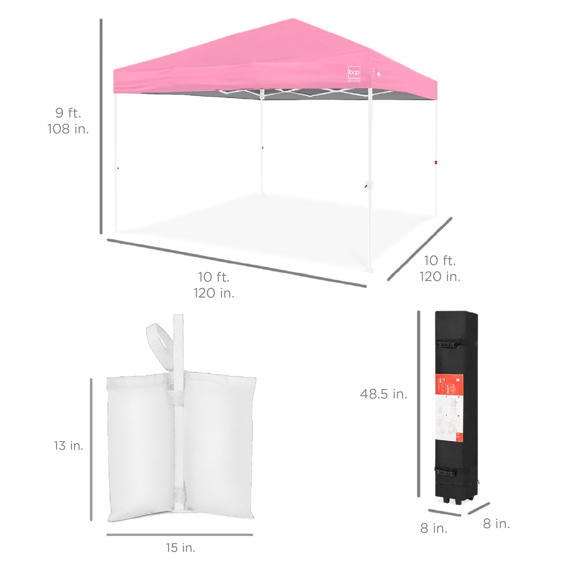 One-Person Setup Instant Pop Up Canopy w/ Case, 4 Weight Bags - 10x10ft