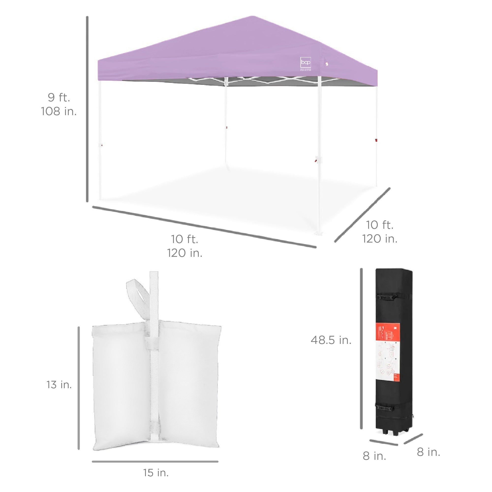 One-Person Setup Instant Pop Up Canopy w/ Case, 4 Weight Bags - 10x10ft
