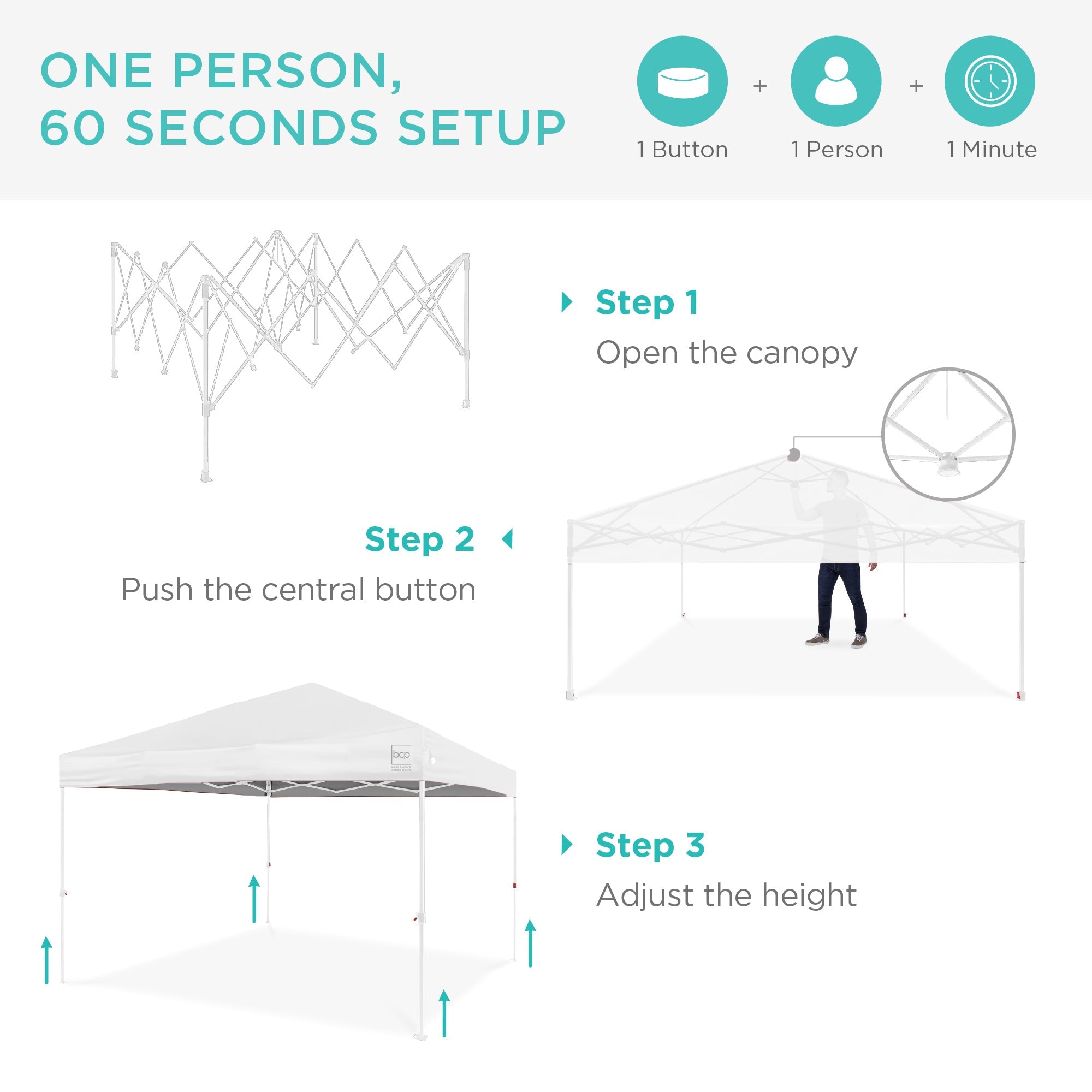 One-Person Setup Instant Pop Up Canopy w/ Case, 4 Weight Bags - 8x8ft