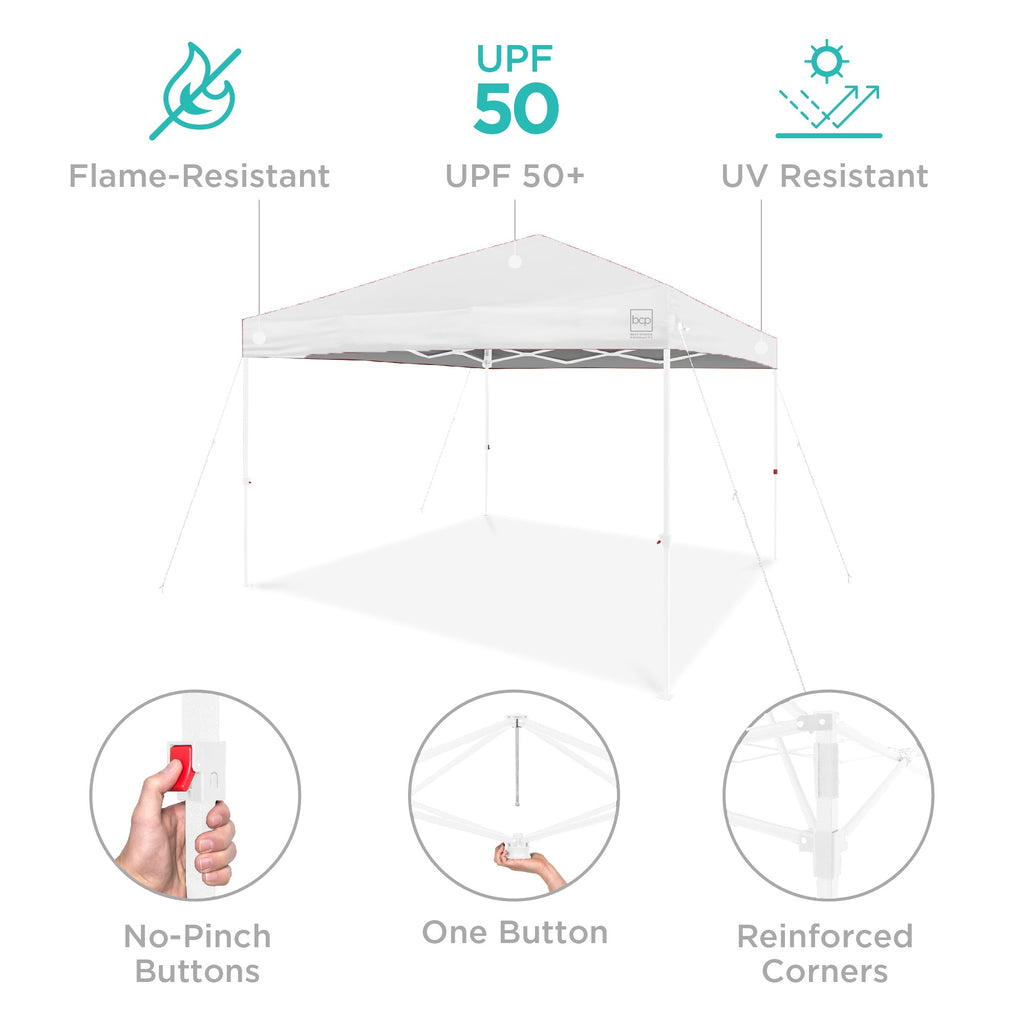 One-Person Setup Instant Pop Up Canopy w/ Case, 4 Weight Bags - 8x8ft
