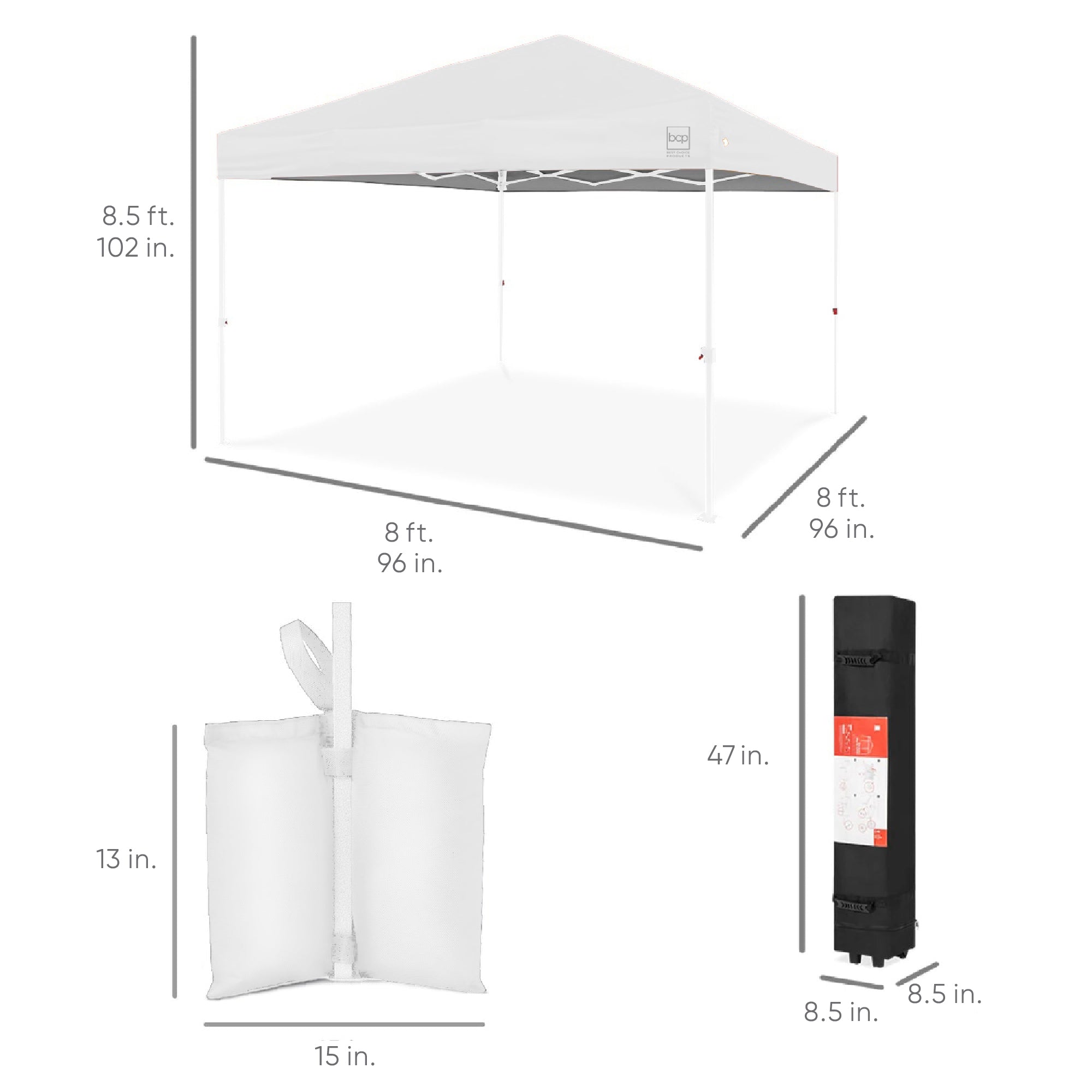 One-Person Setup Instant Pop Up Canopy w/ Case, 4 Weight Bags - 8x8ft