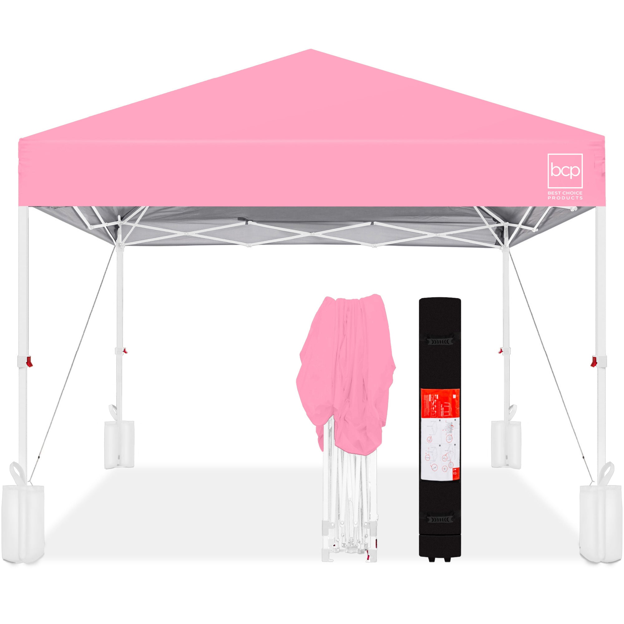 One-Person Setup Instant Pop Up Canopy w/ Case, 4 Weight Bags - 8x8ft