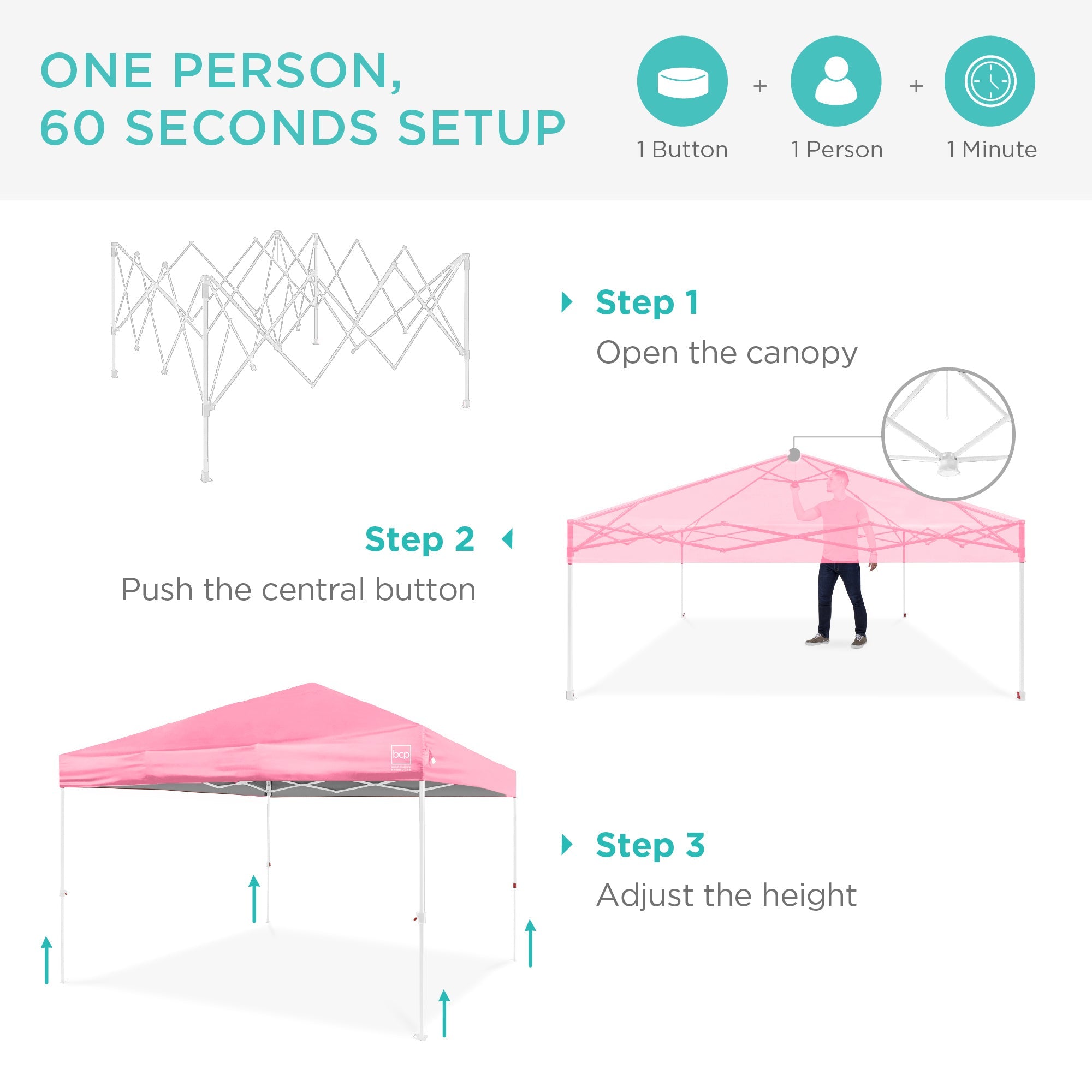 One-Person Setup Instant Pop Up Canopy w/ Case, 4 Weight Bags - 8x8ft