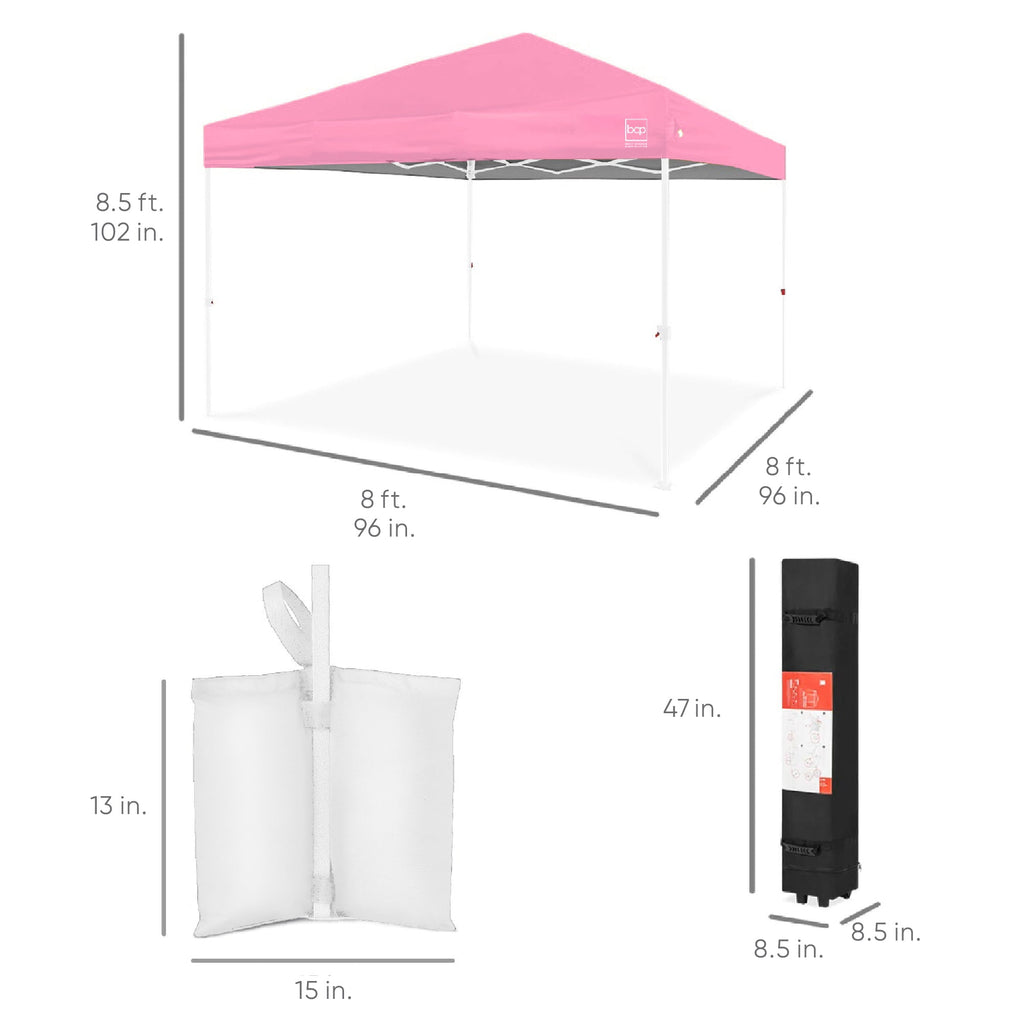 One-Person Setup Instant Pop Up Canopy w/ Case, 4 Weight Bags - 8x8ft
