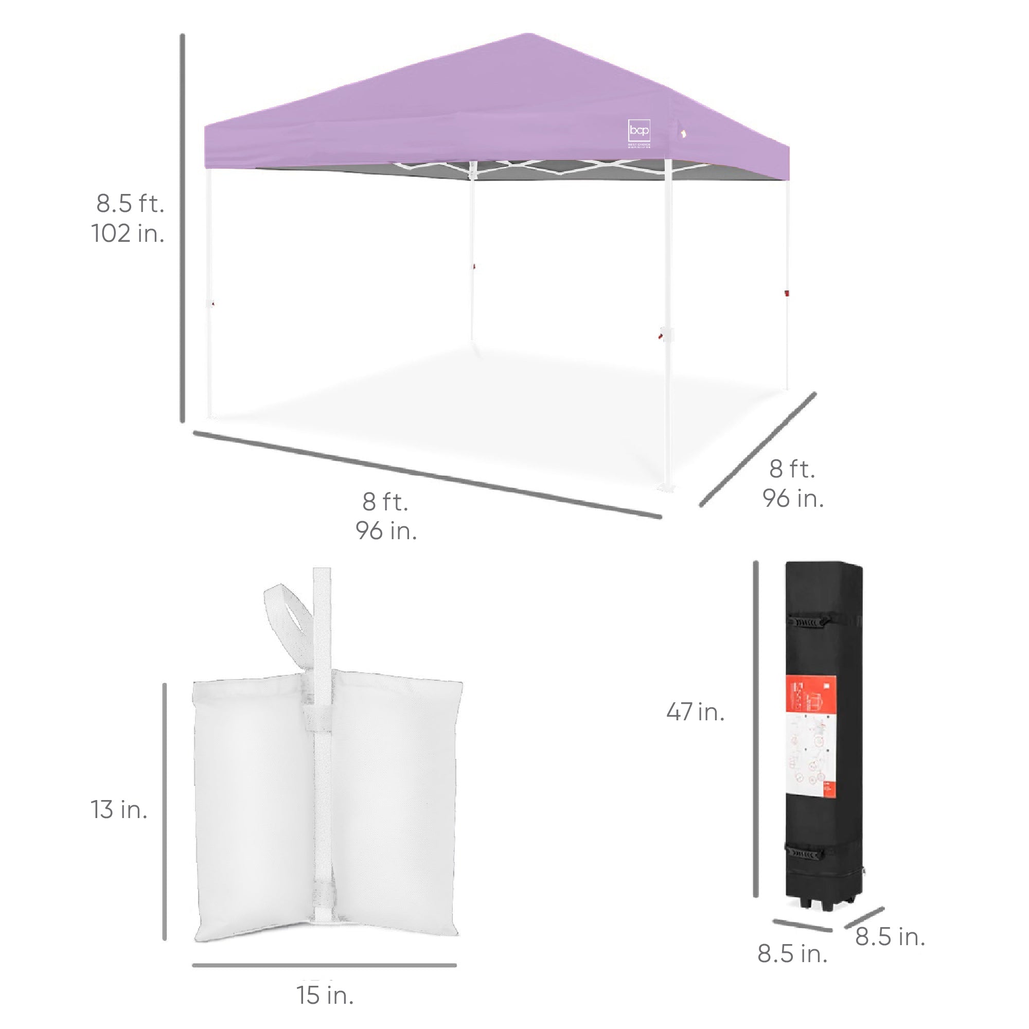 One-Person Setup Instant Pop Up Canopy w/ Case, 4 Weight Bags - 8x8ft