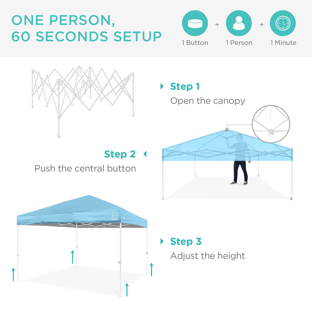 One-Person Setup Instant Pop Up Canopy w/ Case, 4 Weight Bags - 8x8ft