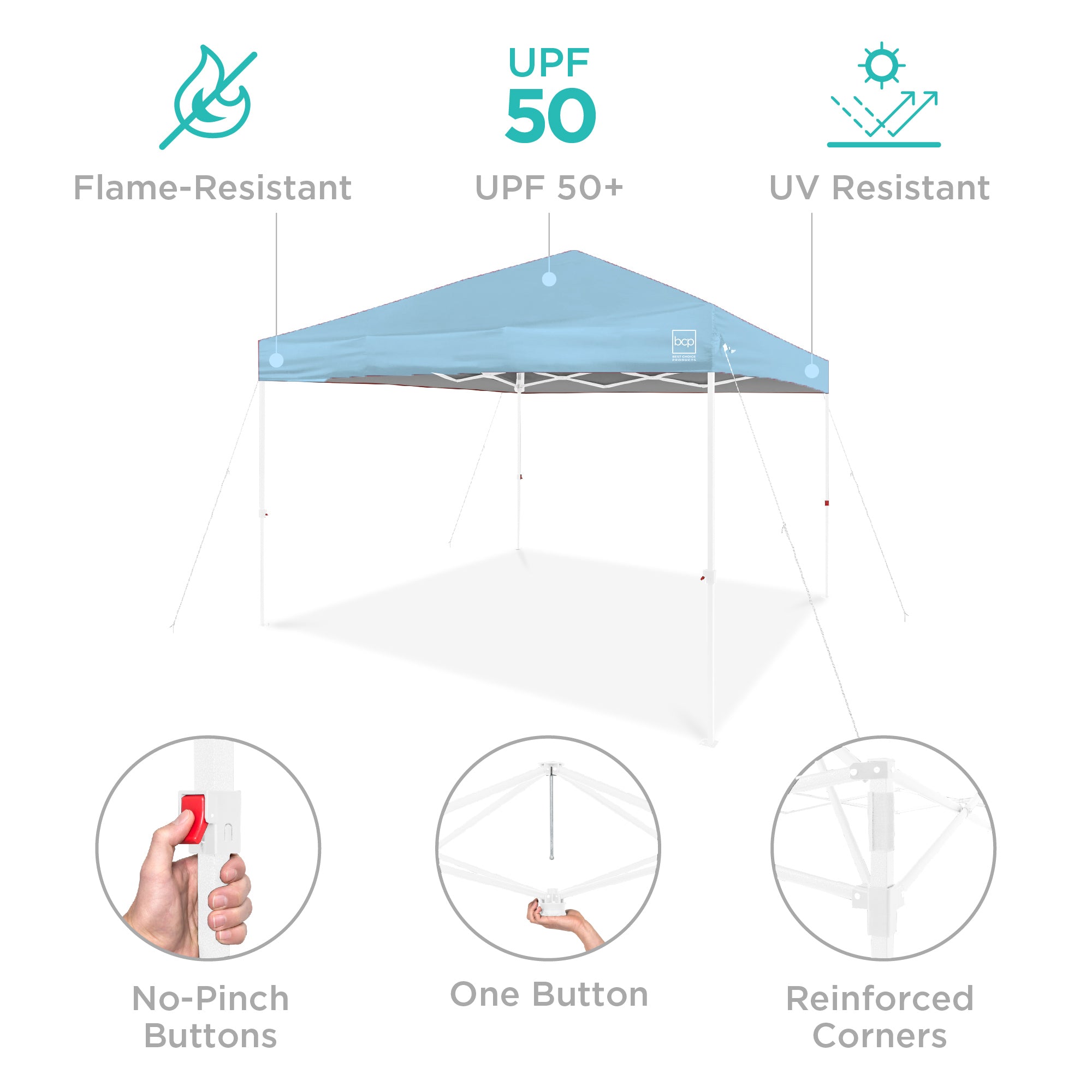 One-Person Setup Instant Pop Up Canopy w/ Case, 4 Weight Bags - 8x8ft