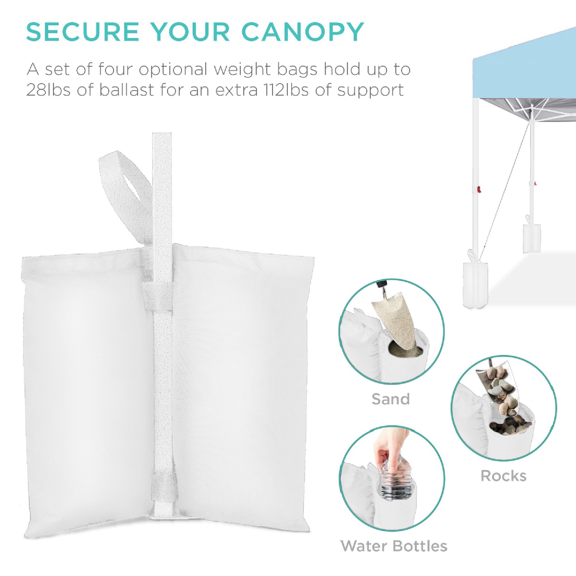 One-Person Setup Instant Pop Up Canopy w/ Case, 4 Weight Bags - 8x8ft